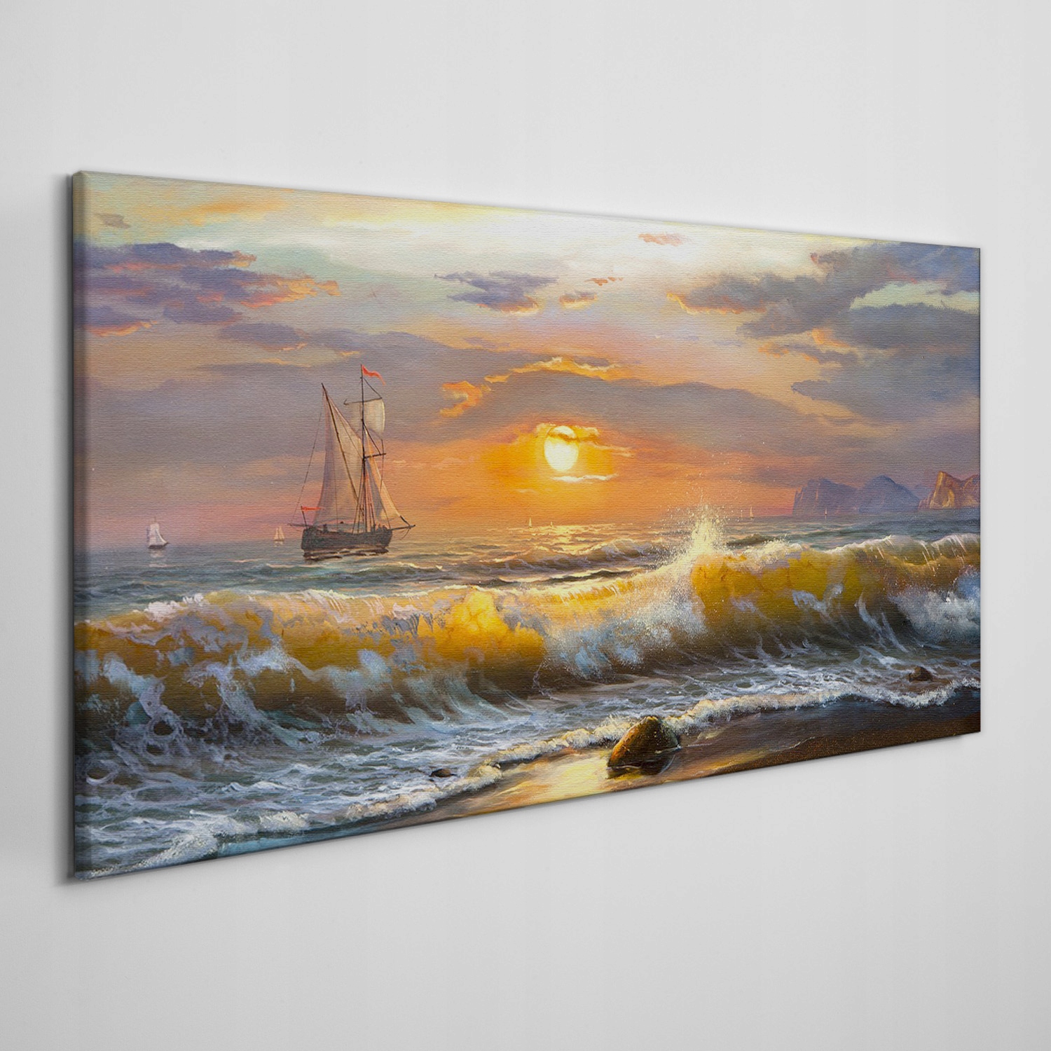 

Obraz płótno Wybrzeże fale zachód słońca 120x60 cm