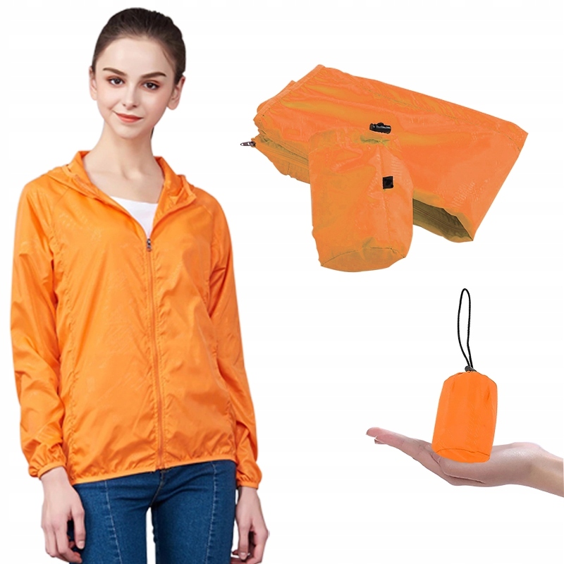KURTKA PRZECIWDESZCZOWA Z KAPTUREM WIATRÓWKA LEKKA UNISEX POMARAŃCZOWA XXL Marka bez marki