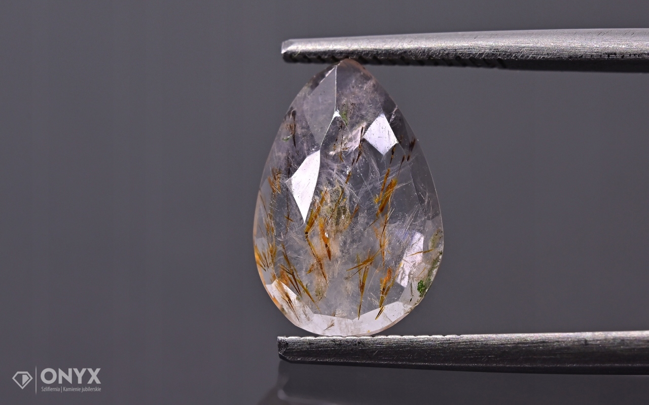 Křemen s rutilem fazetovaná slzná růžice 12x8 mm