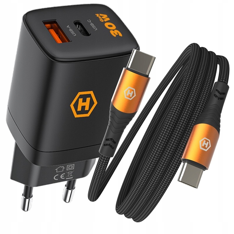 Hammer szybka ładowarka kostka 30W Usb-c mocny kabel 100W do smartfona