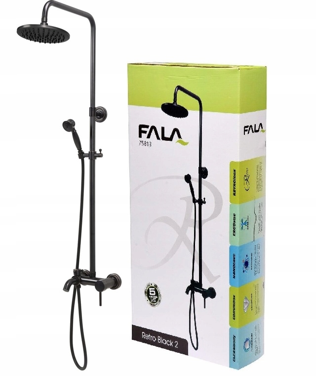 Retro Čierny Sprchový Stĺp Fala 75813