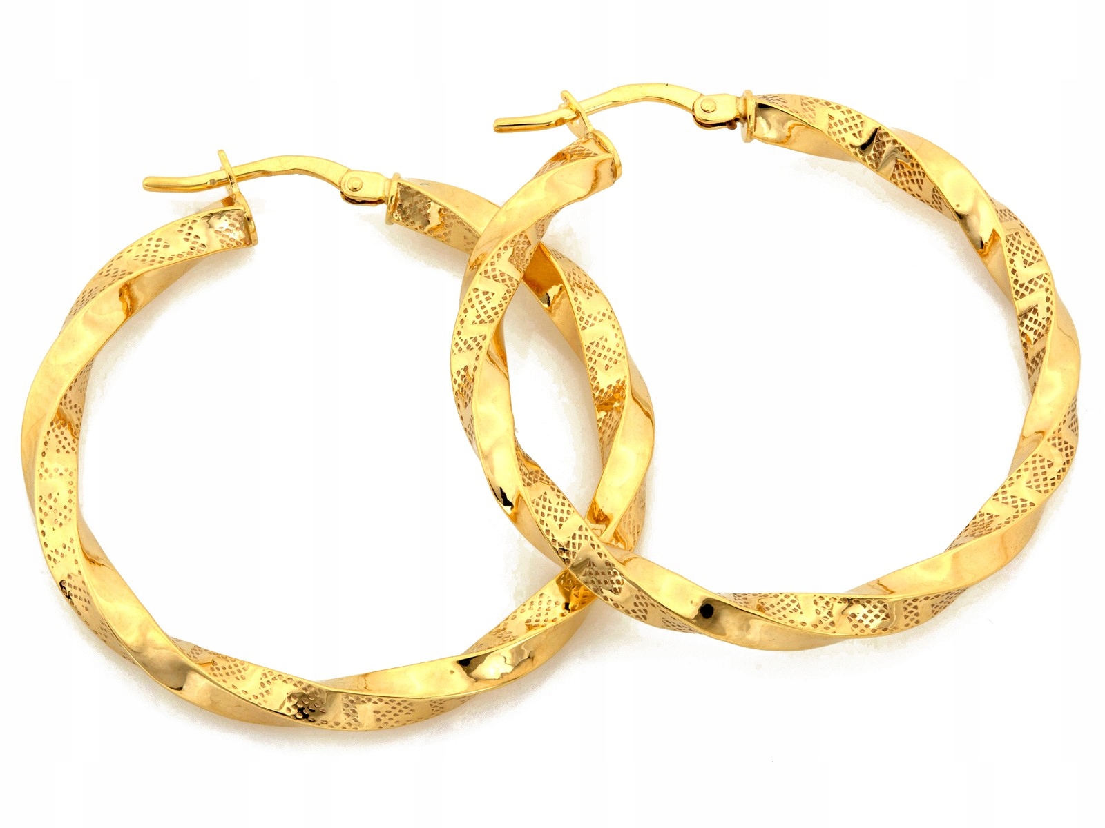 Zlaté Náušnice 585 velké zkroucené kruhy 36 mm, průměr pro ženu