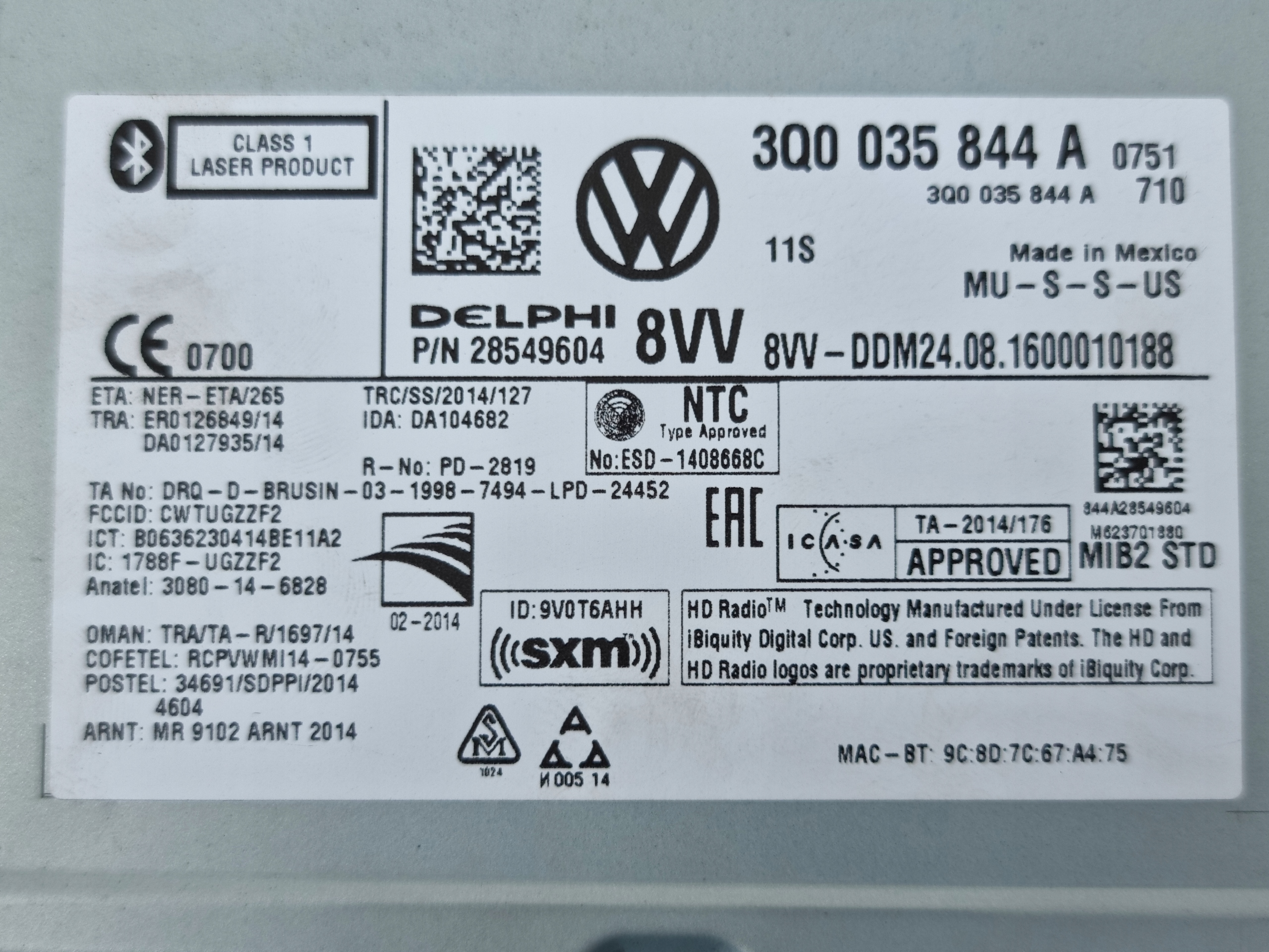 vw GOLF VII модуль считыватель радио дисплей америка