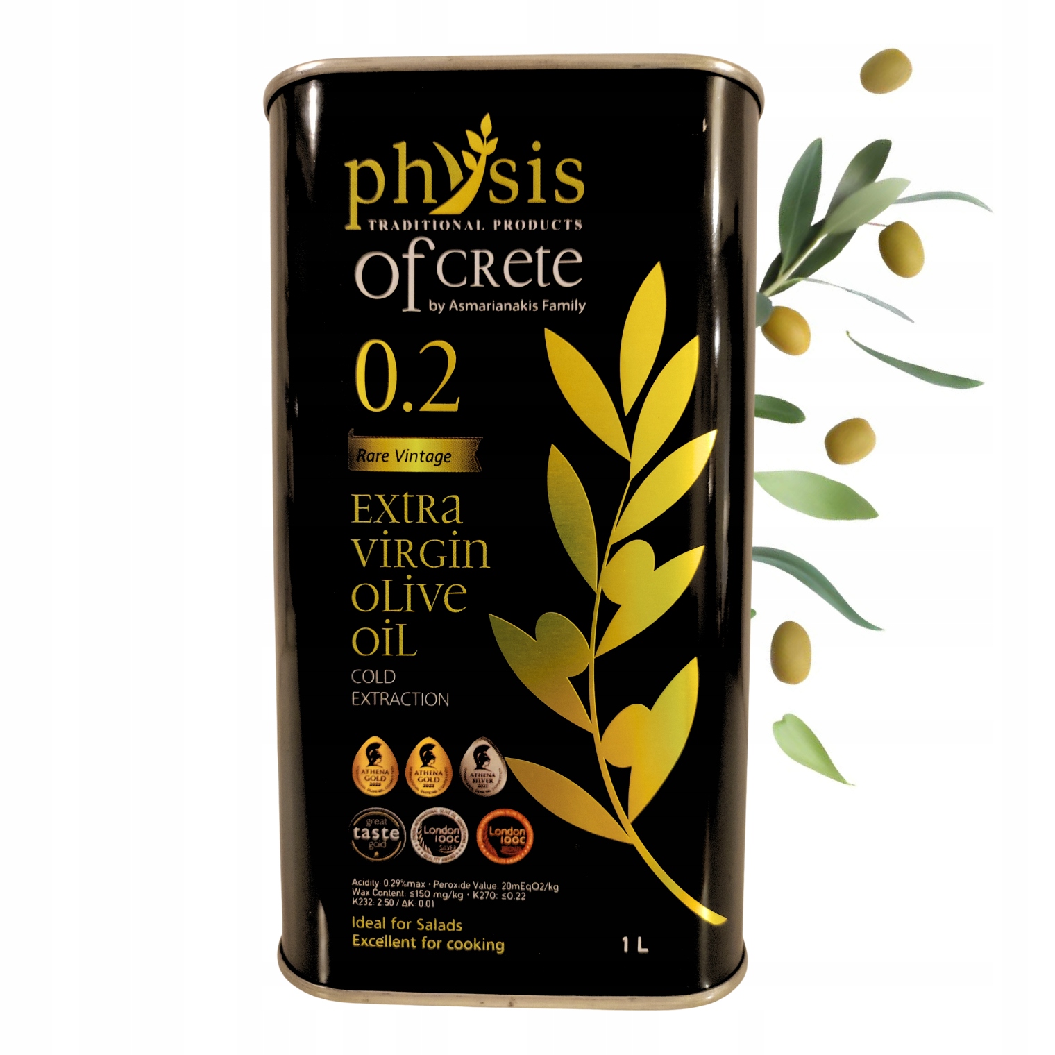 Grecka Oliwa Extra Virgin 1L Physis of Crete 0,2% Kreta Koroneiki 08/27