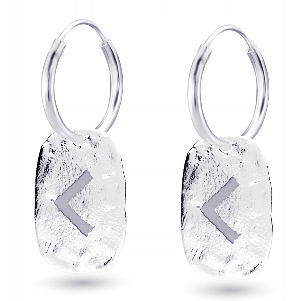 Rune Kenaz Viking Stříbrné malé kruhové náušnice , stříbro 925