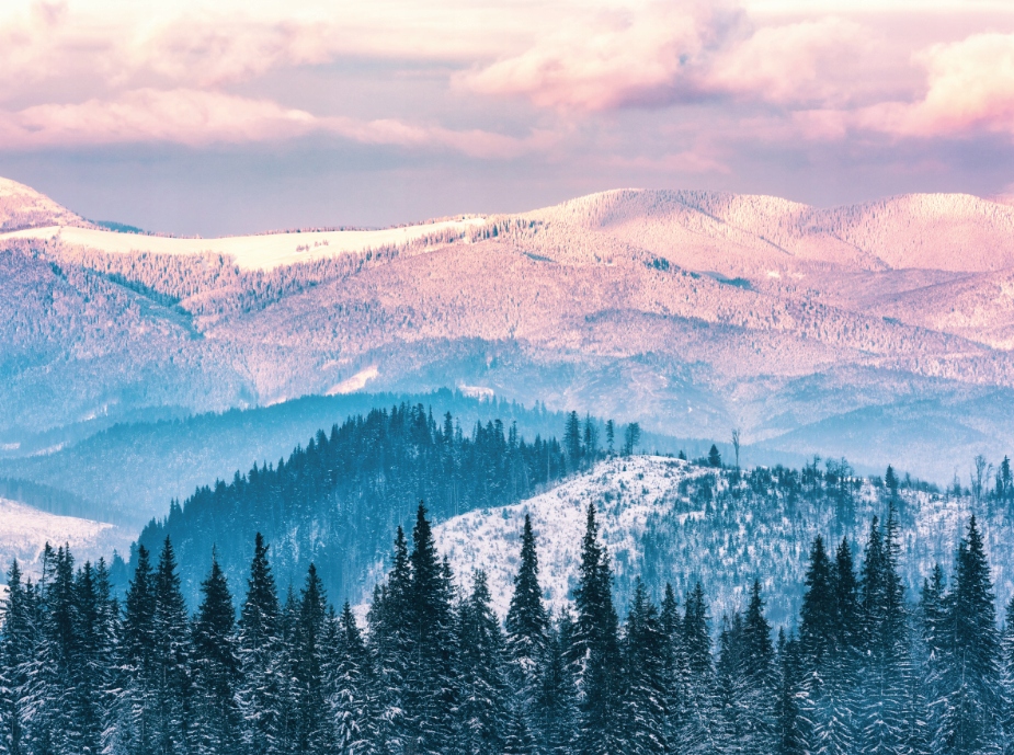Fototapeta Ružové zimné hory do spálne 350 x 260 cm, vlies 230 g