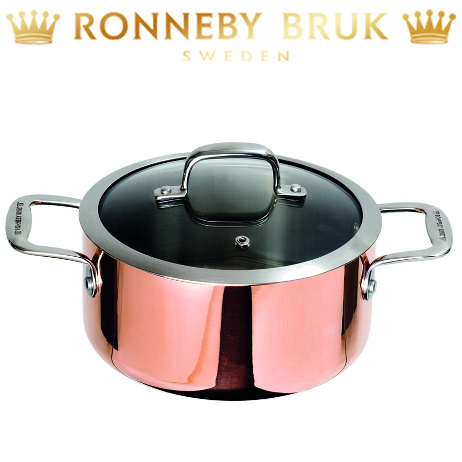 Medený kastról s pokrievkou a dvoma držadlami 5l Ronneby Bruk