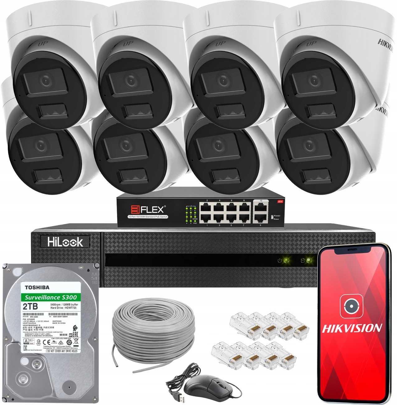 Sada 8 Ip Kamer Hikvision Poe DS-2CD1341G2-LIU 4Mpx Dual Led Nvr 2TB