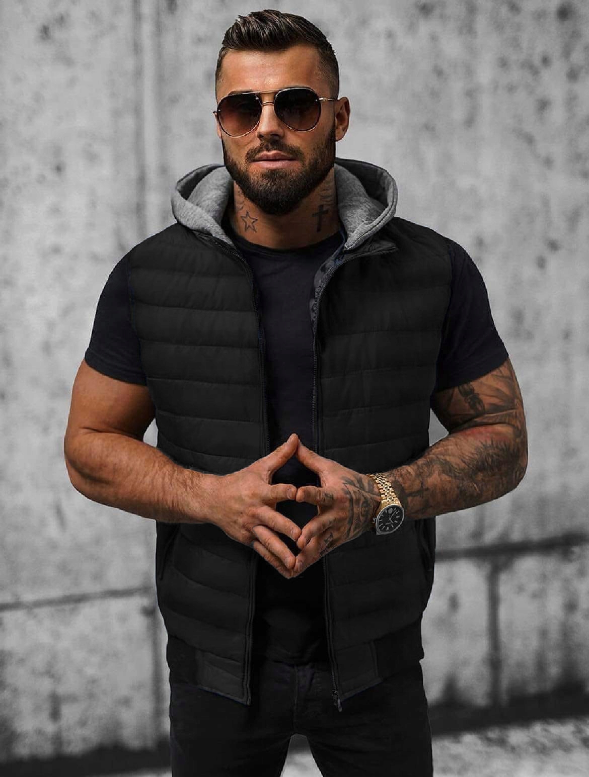 KAMIZELKA MĘSKA BEZRĘKAWNIK CZARNA PIKOWANA KAPTUR LEKKA WIOSENNA roz.L Kod producenta LEKKA