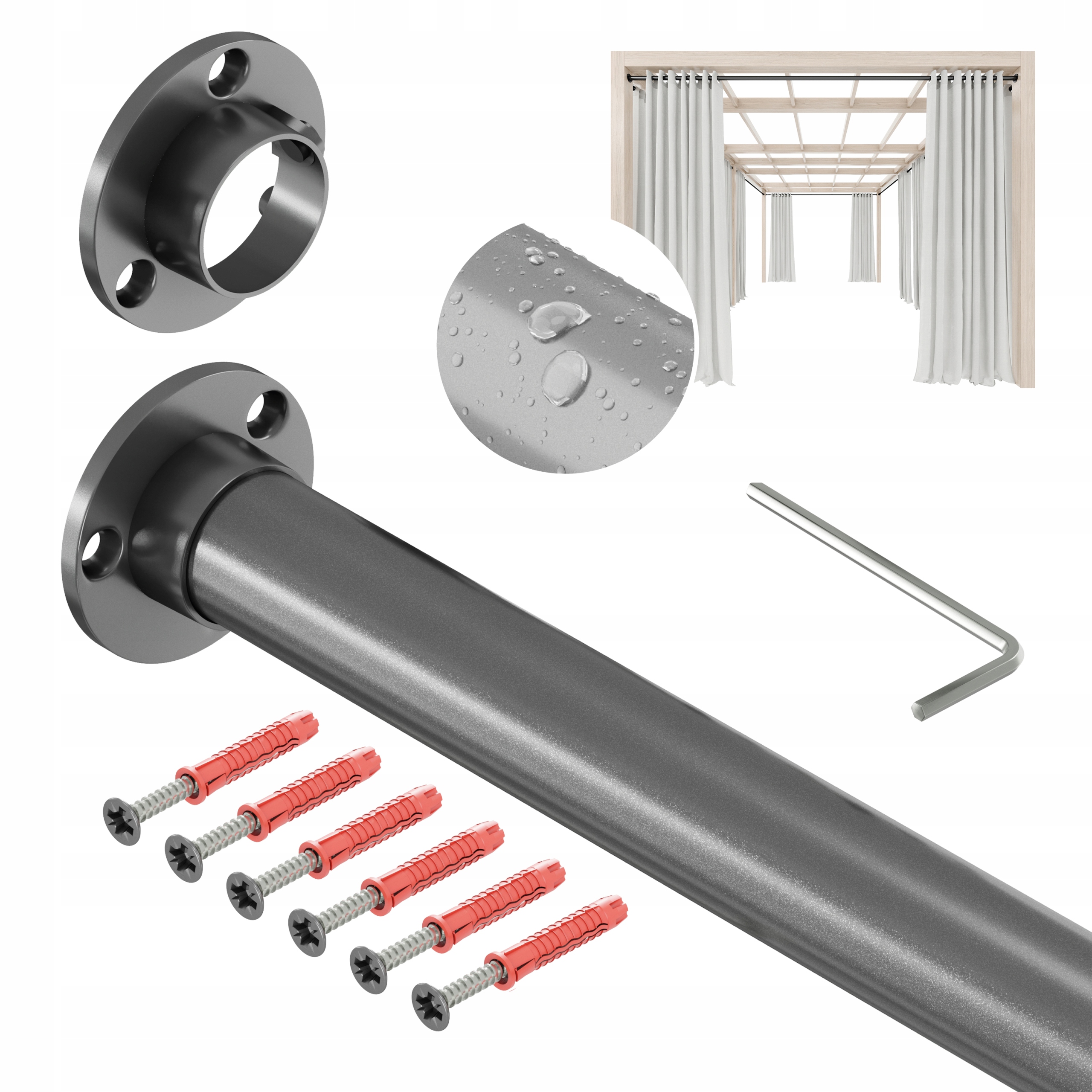 Zahradní Tyč Na Závěsy Do Altánku , Balkon, Pozink 25 mm 400 cm Grafit