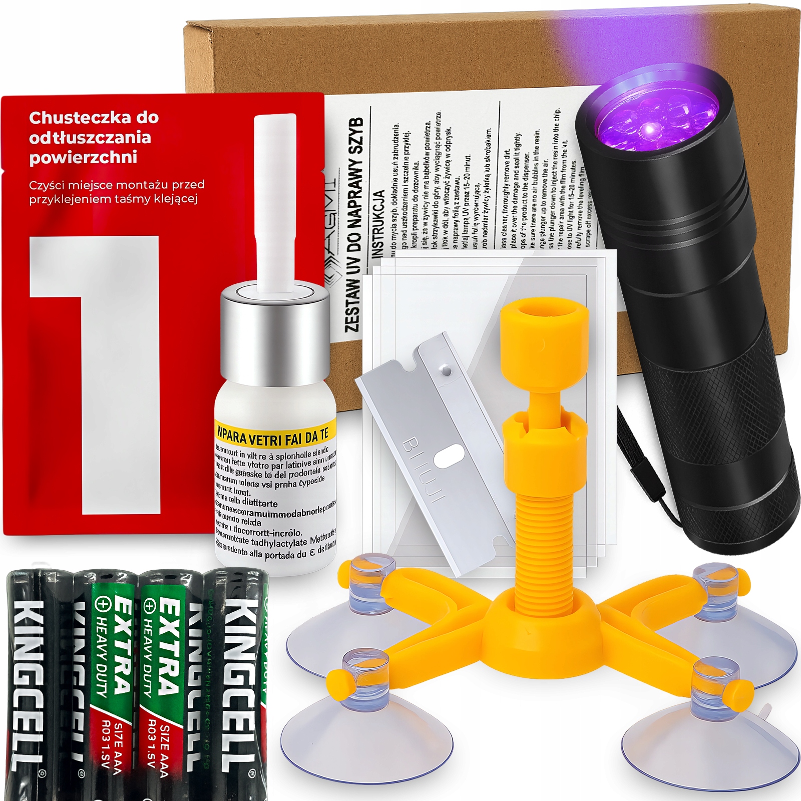Zestaw naprawczy do naprawy szyby szyb samochodowych klej Uv z lampą Uv