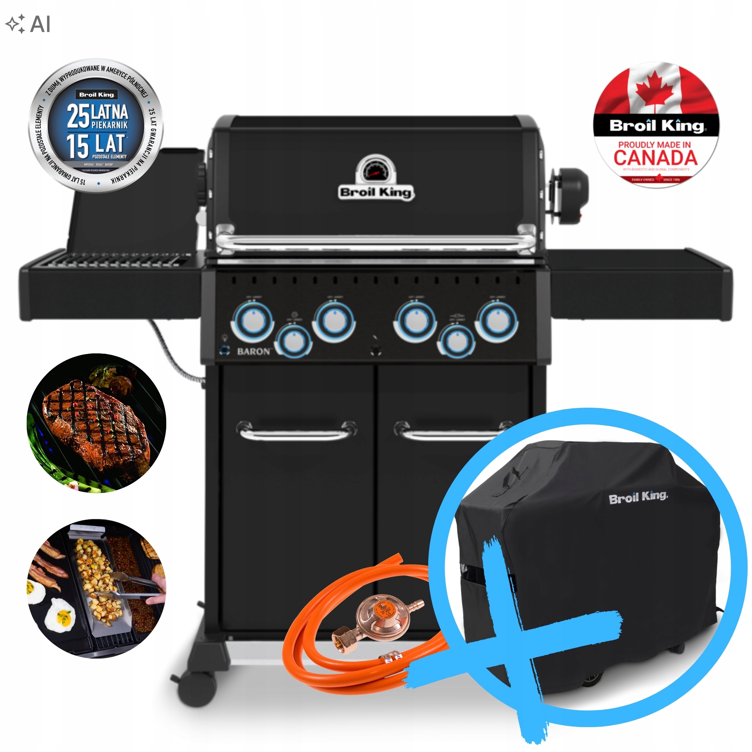 Grill gazowy Broil King Baron 490 Shadow kuchenka rożen orginalny pokrowiec