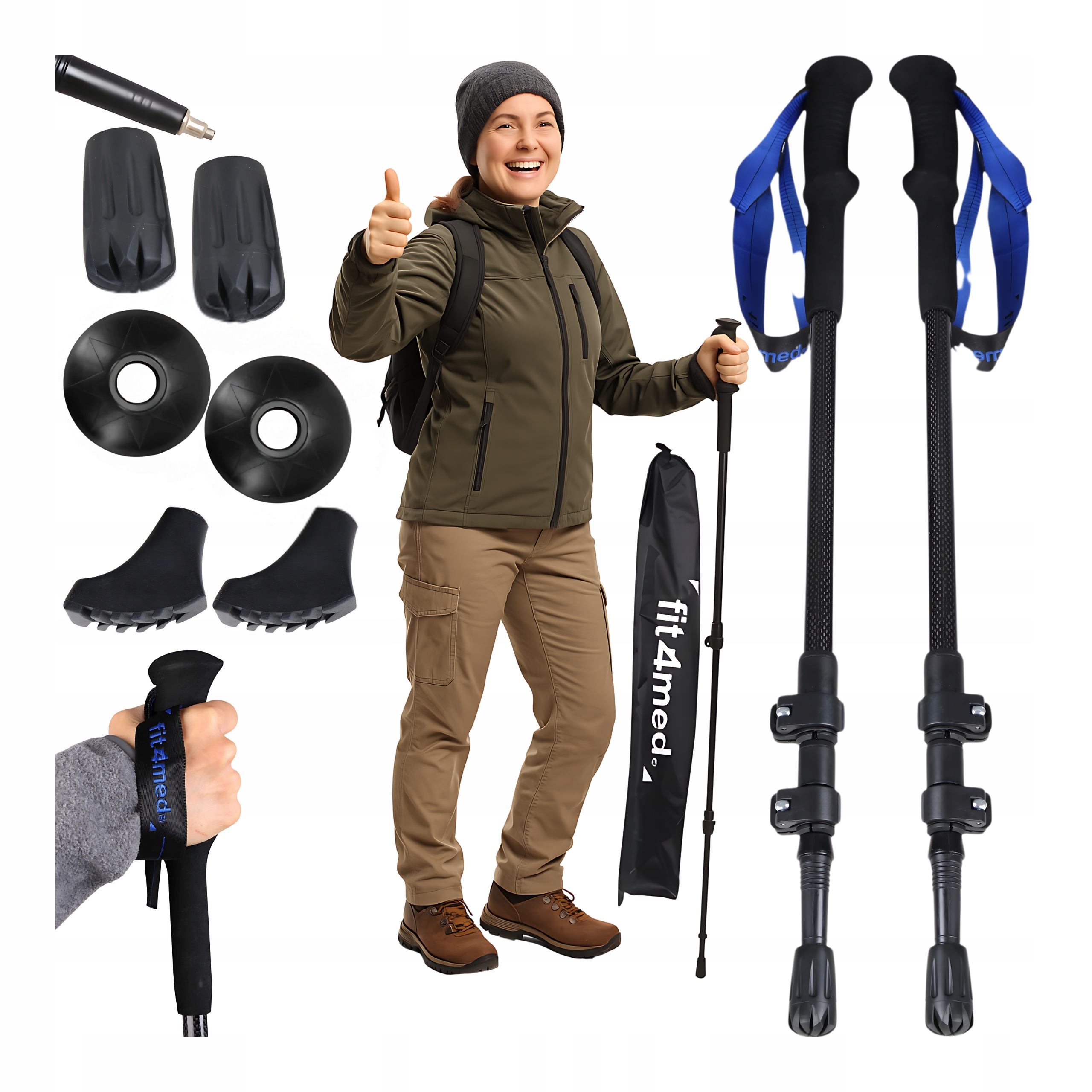 Trekkingové hole na nordic walking pro chůzi, skládací, karbonové, 160 g