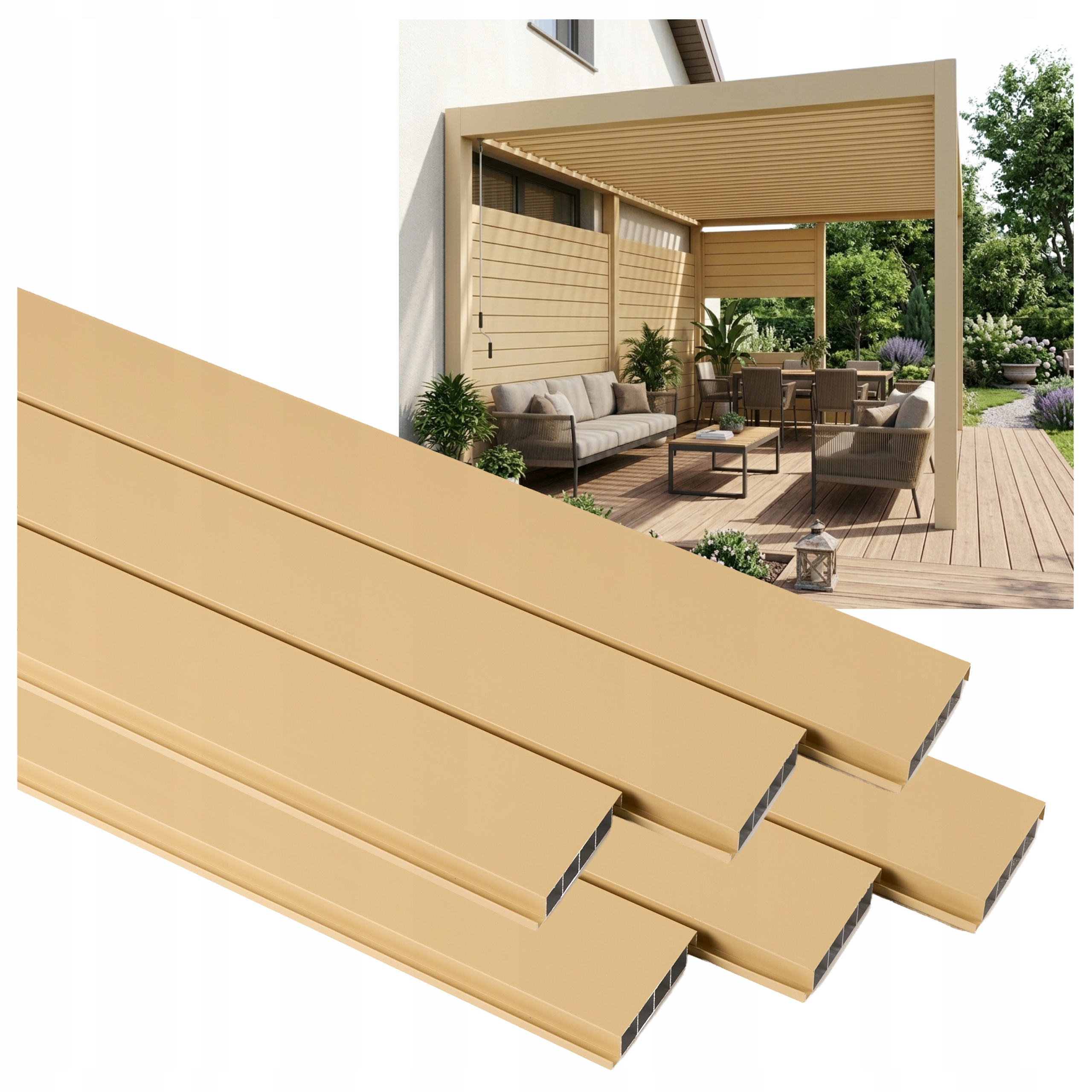 6 Pohyblivých Dosiek Pre Shutters Hliníkový Panel Pergola Altánok Béžový 120 CM
