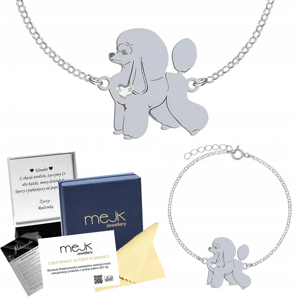 Stříbrný náramek s pejskem Pudl 925 Šperky Žena Dárek Gravírování
