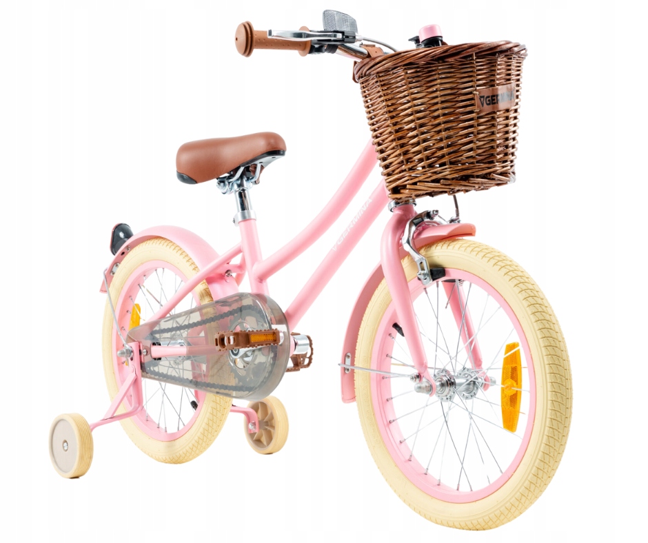 Rowerek dziecięcy Germina Vintage 16 pudrowy różowy dla dziewczynki +koszyk