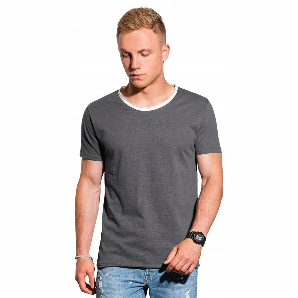 

T-shirt męski bawełniany S1385 grafitowy M