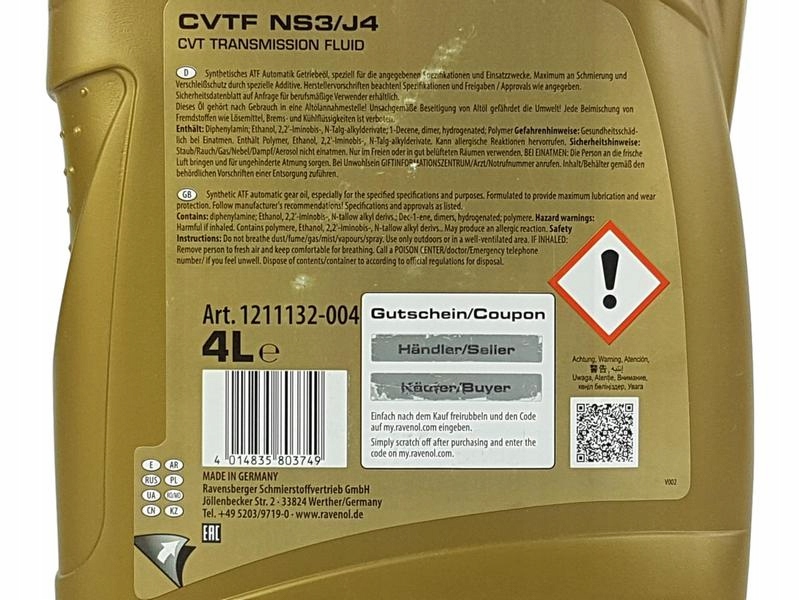 RAVENOL CVTF NS3/J4 OLEJ PRZEKŁADNIOWY 4L Producent Ravenol