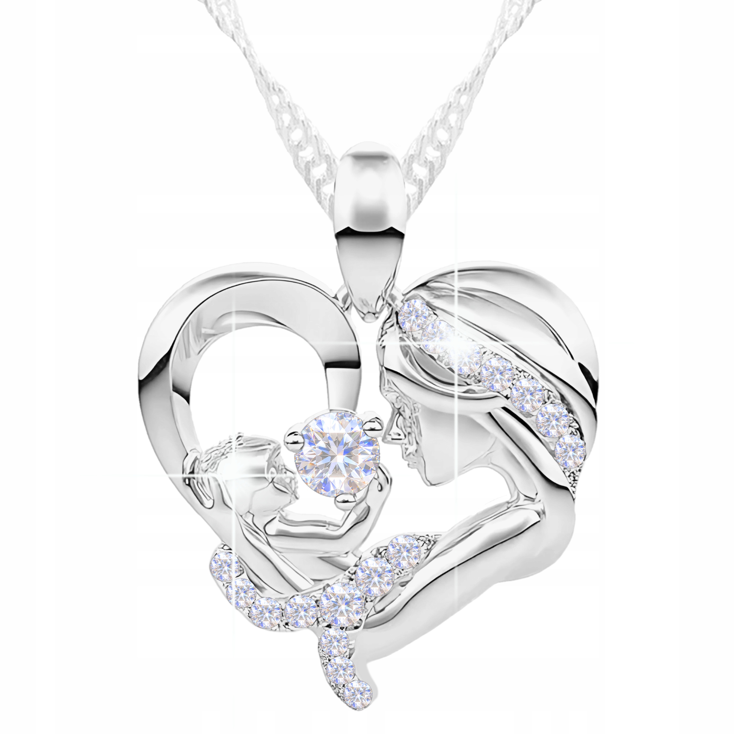Stříbrný náhrdelník Matka s dítětem Srdce s zirkony Family Stříbro 925
