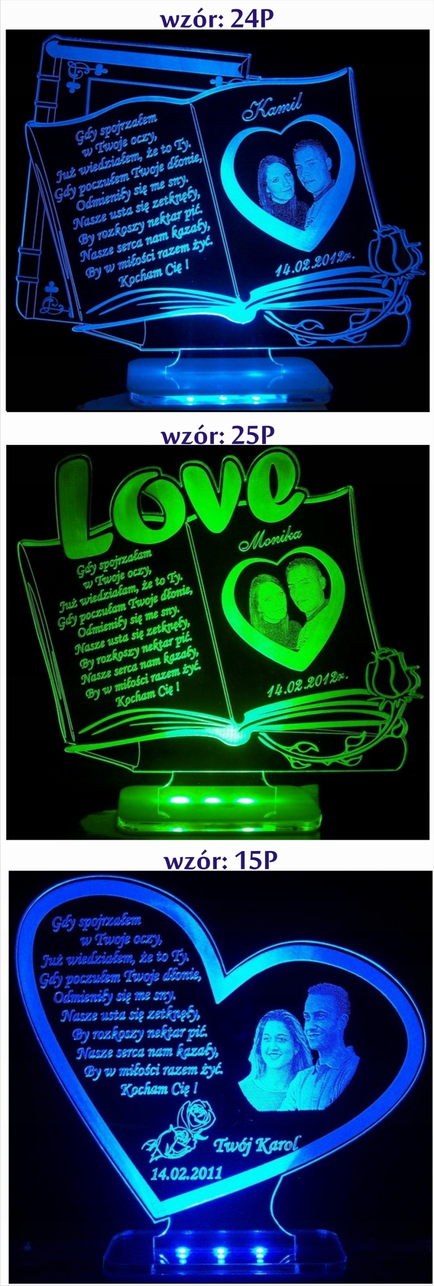 WALENTYNKI PODŚWIETLANA STATUETKA Z ZDJĘCIEM 4 KOL Marka inna