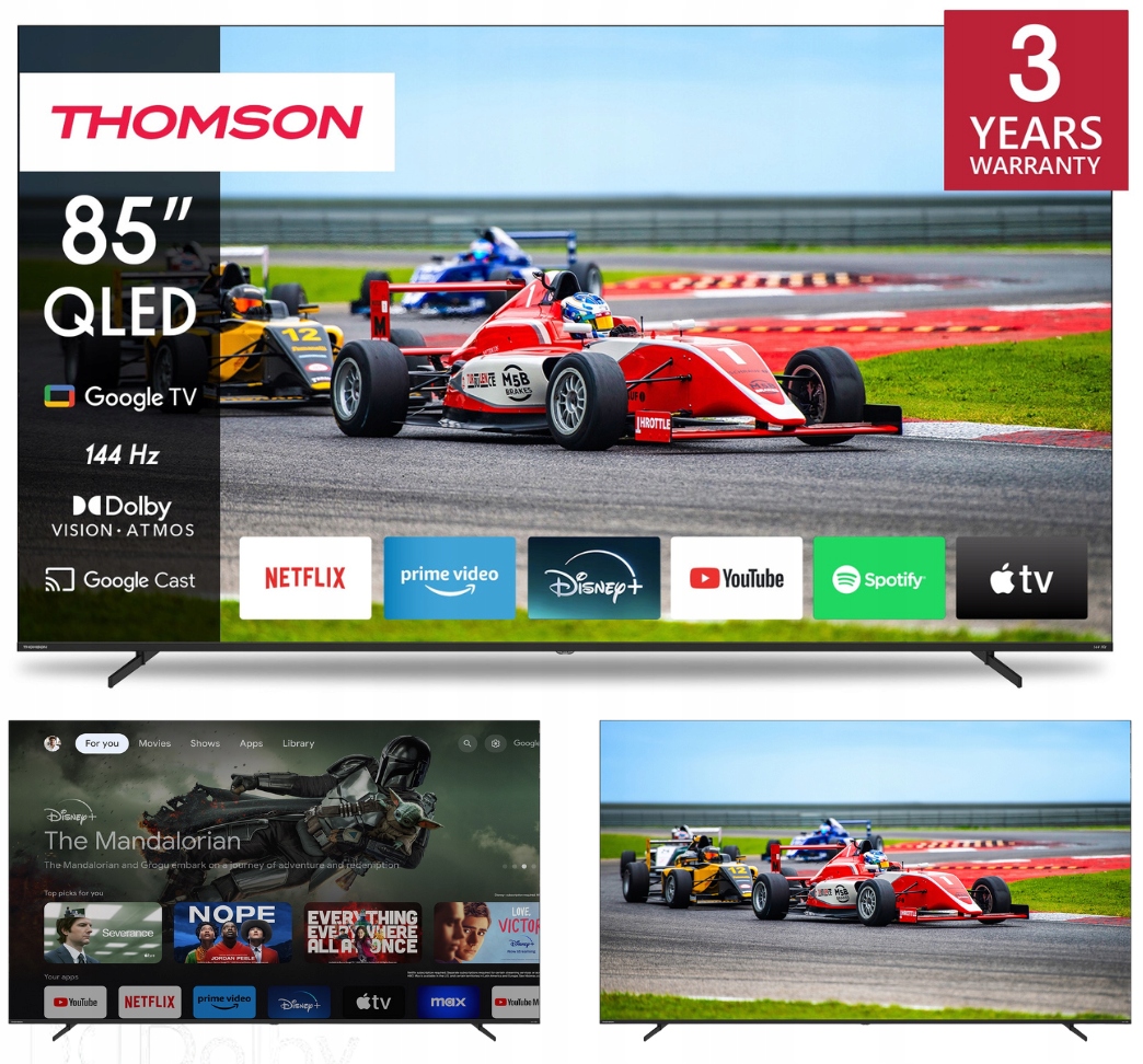 Telewizor Smart Tv Qled 85" Thomson Google 4K 144Hz Android 3 Lata Ochrony
