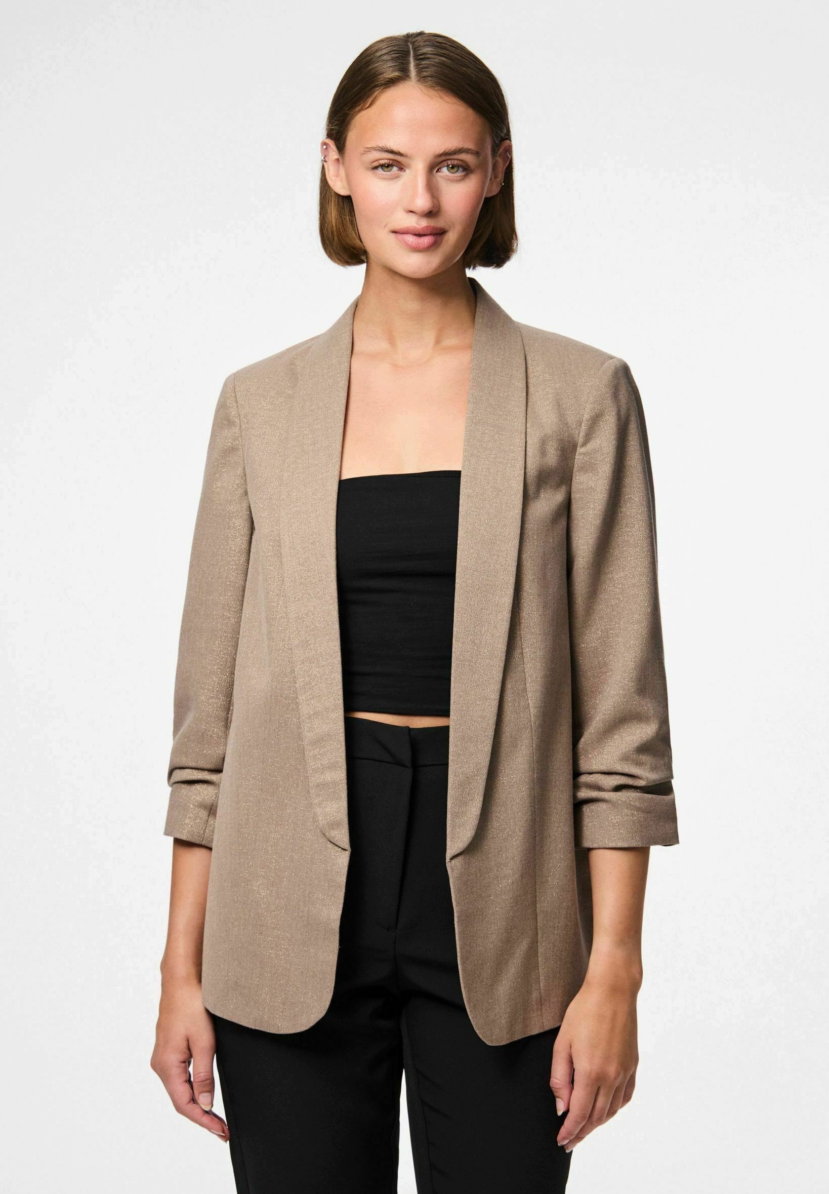 Pieces Lesklá Béžová Sako Elegantní S Klopami XL 7FA