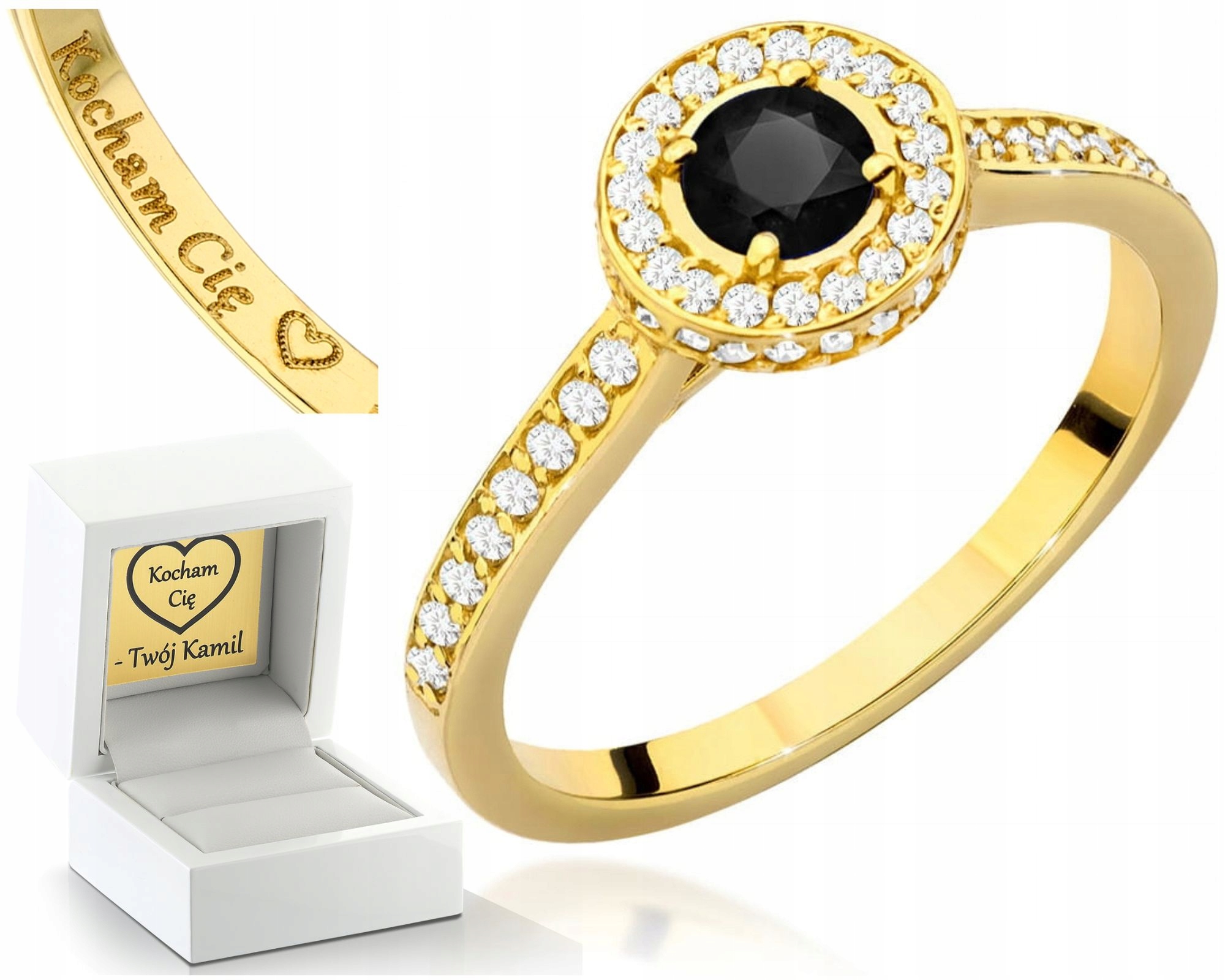 Zlatý Prstýnek S Diamanty Gravírování 14K