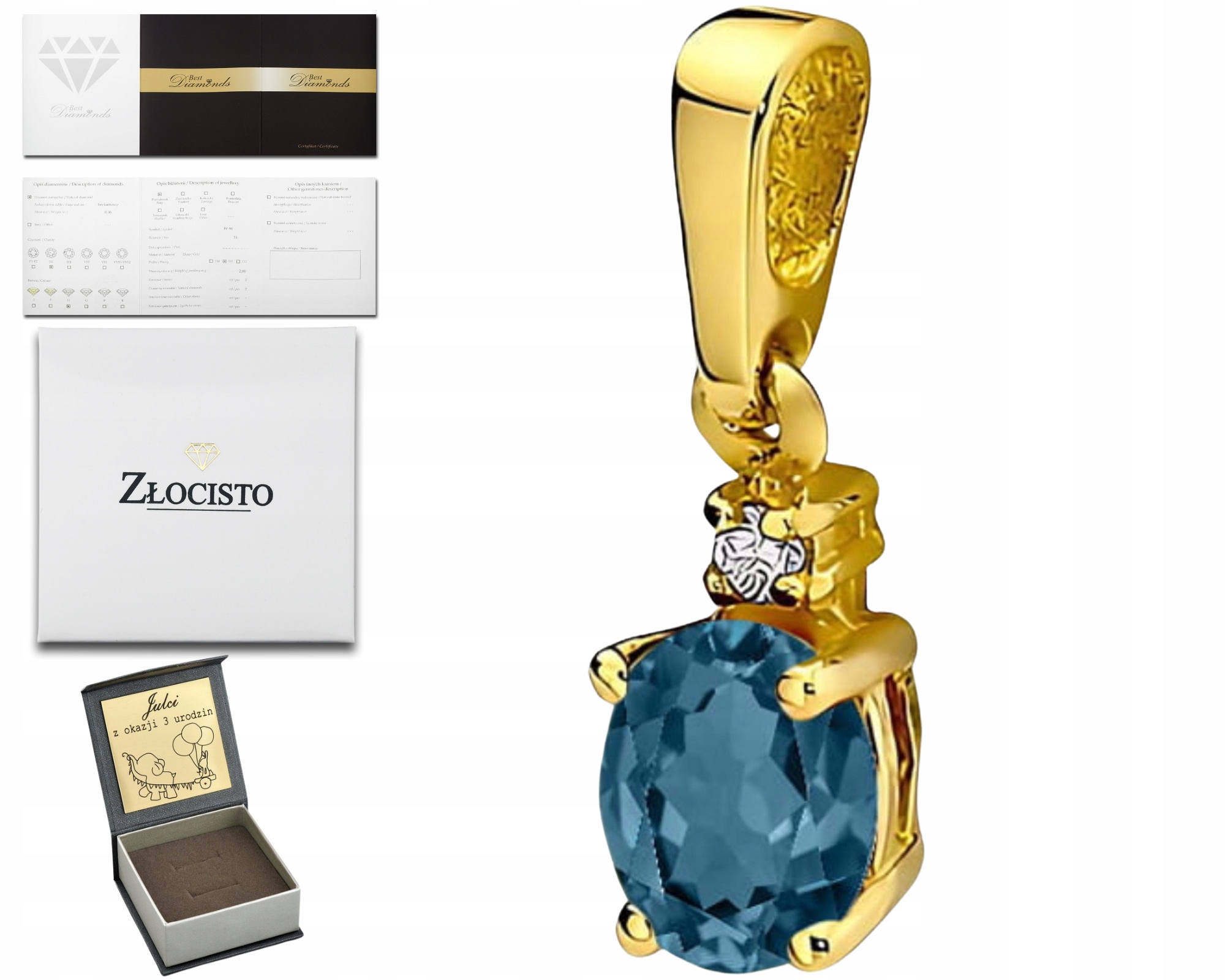 Zlatý Přívěsek S Briliantem A Topazem London Blue Gravírování Bonus 585