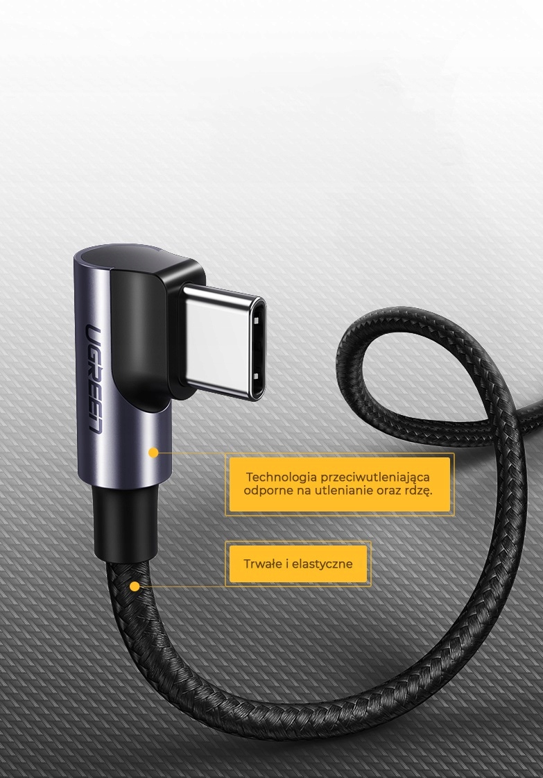 UGREEN MOCNY KABEL PRZEWÓD USB-C DO USB C KĄTOWY QC 3.0 4.0 PD 3A 60W 1M Marka Ugreen