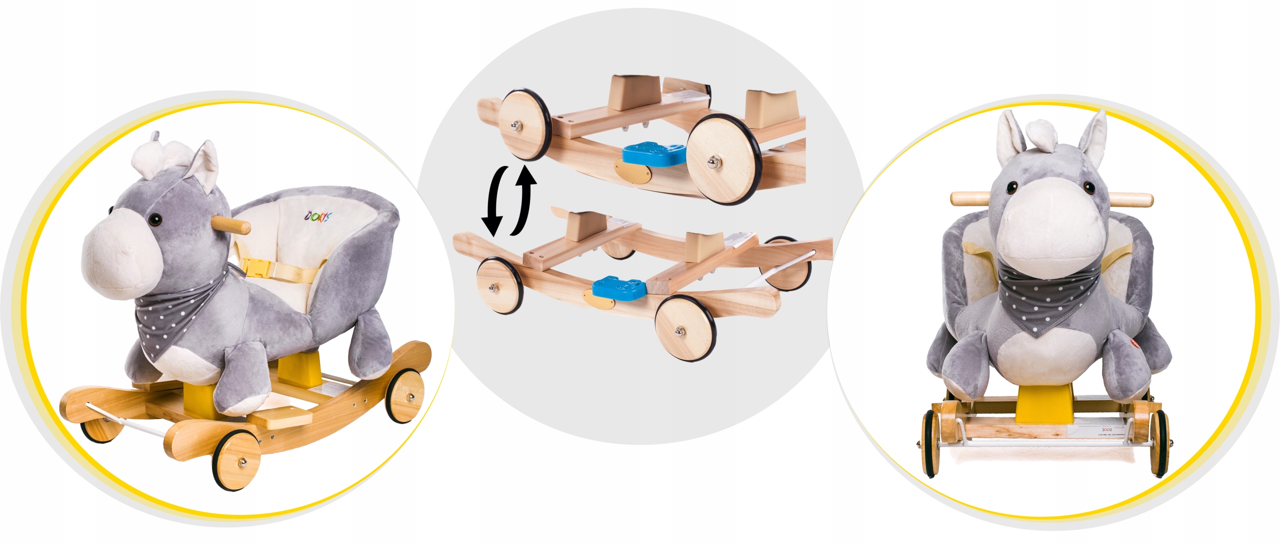 Bujak Jeździk pluszowy na biegunach koń + dźwięki Materiał drewno tkanina