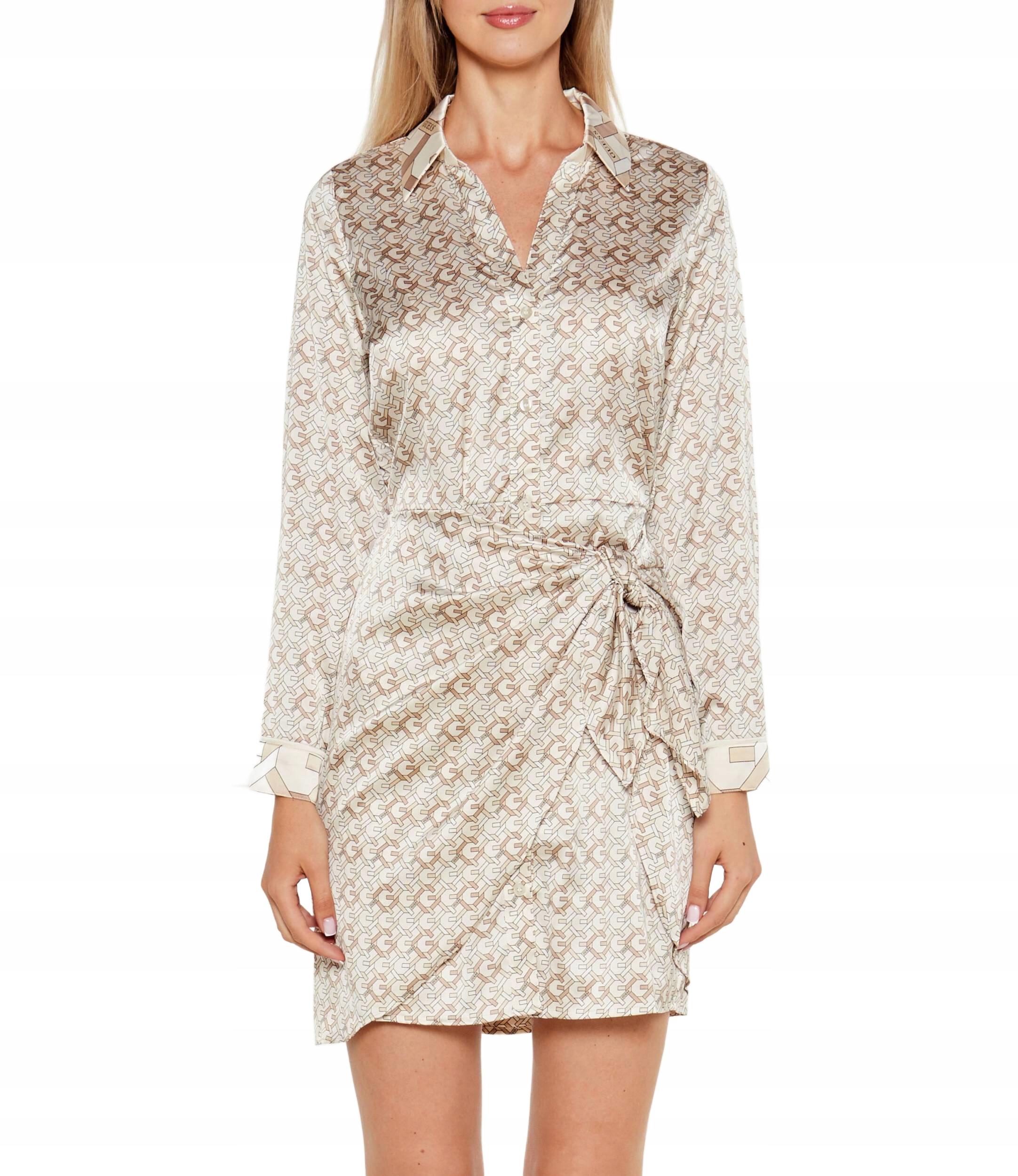 Guess Béžová Šaty Se Zavazováním A Potiskem M 2CB