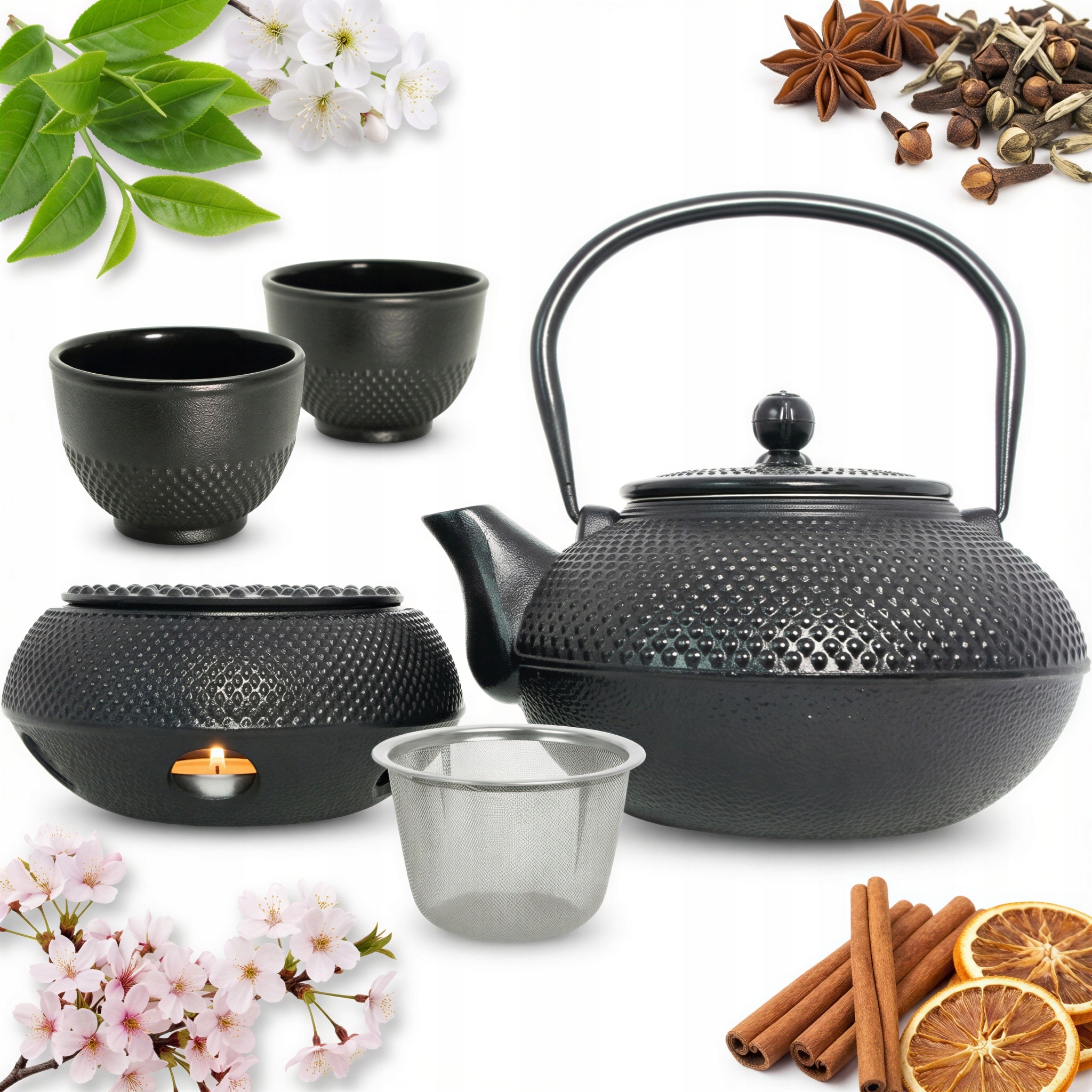 Liatinová Kanvica Sada 2 Šálky Lúhovač Sitko Liatinový Ohrievač