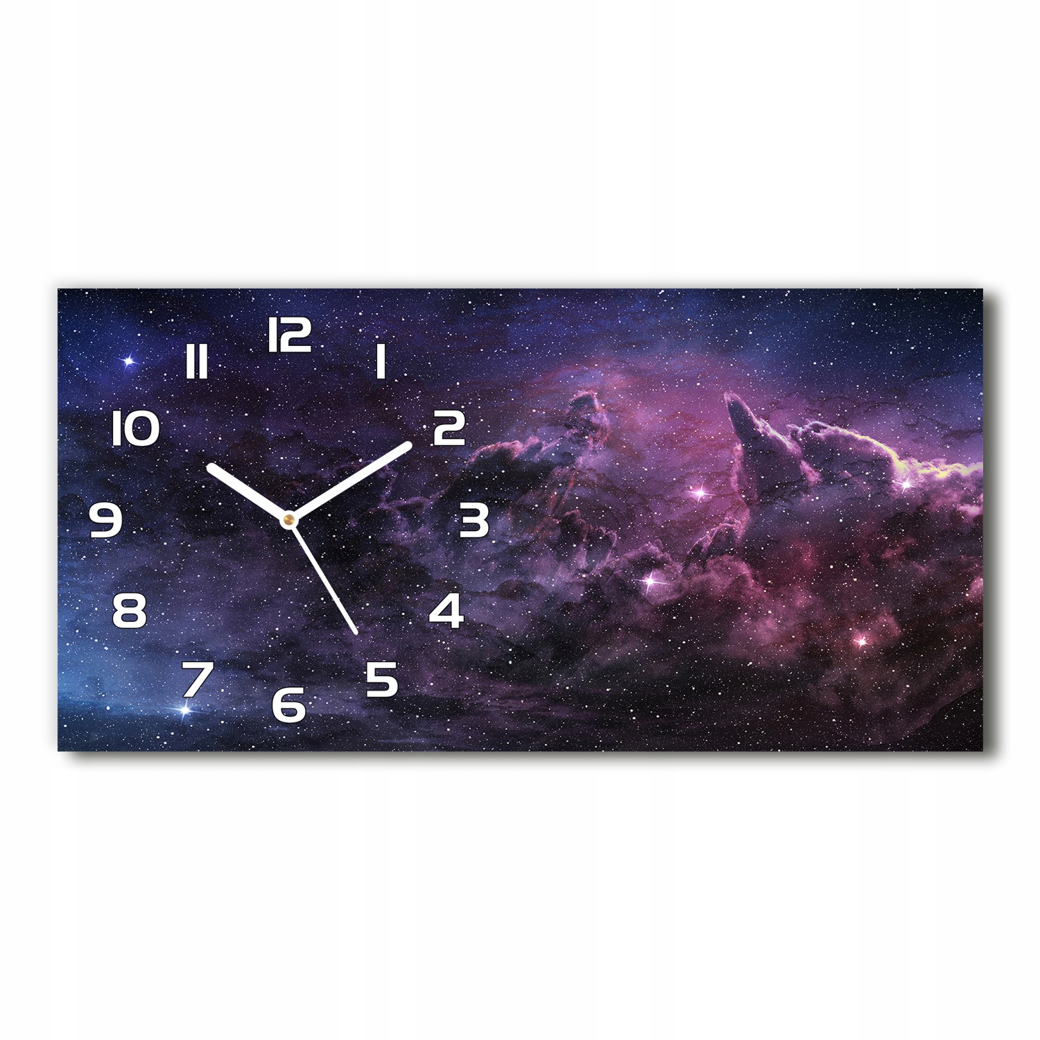 Sklenené nástenné hodiny do obývacej izby Hmlovina 60x30 cm