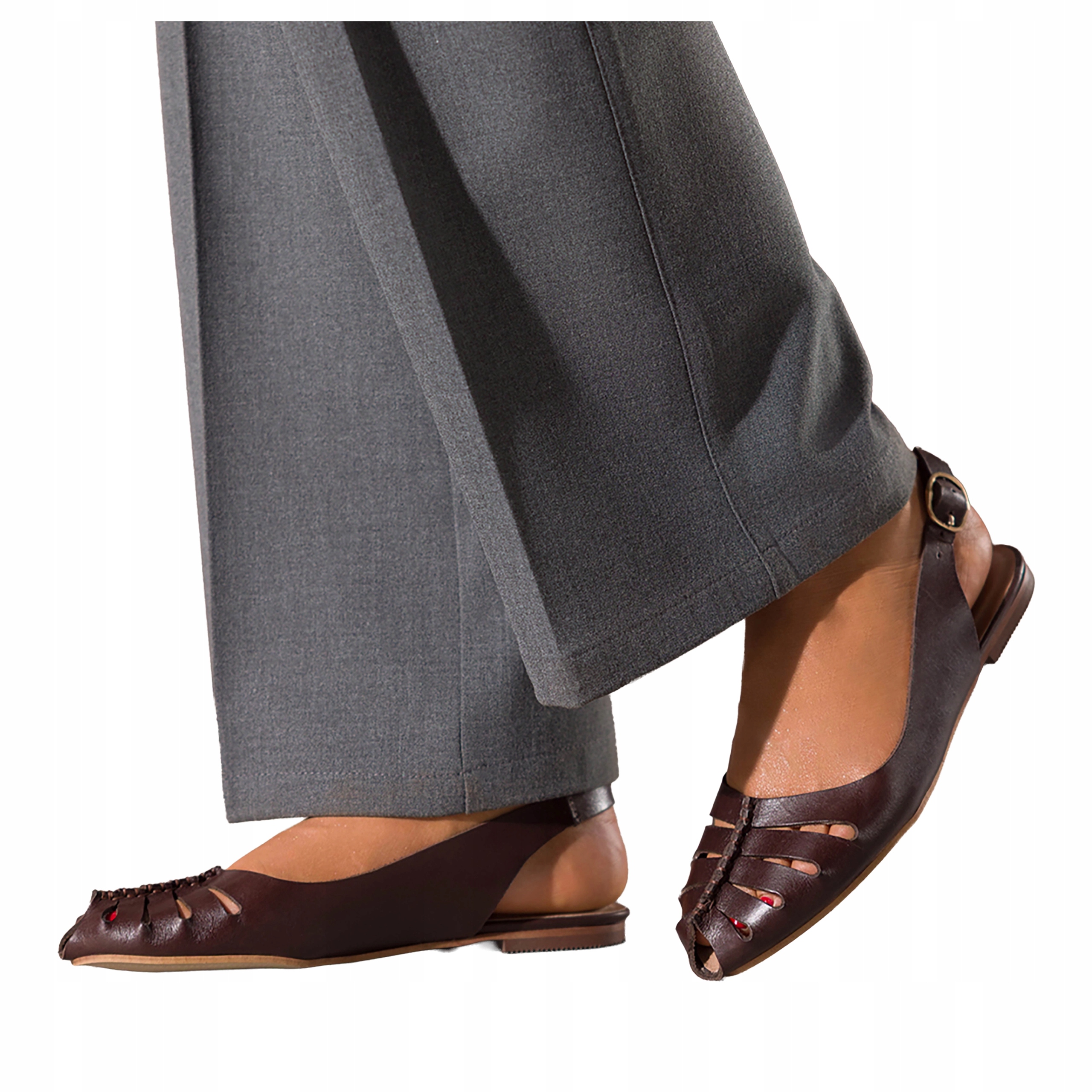 Baleríny Čokoládové Dámské Ažurové Kožené Odhalená Pata Pohodlné vel 41