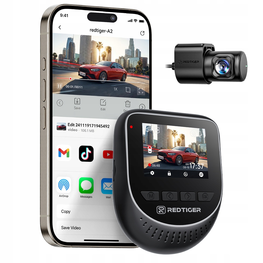 Autokamera Dual 2.5K Redtiger A2 360° WiFi Predná Zadná Parkovanie