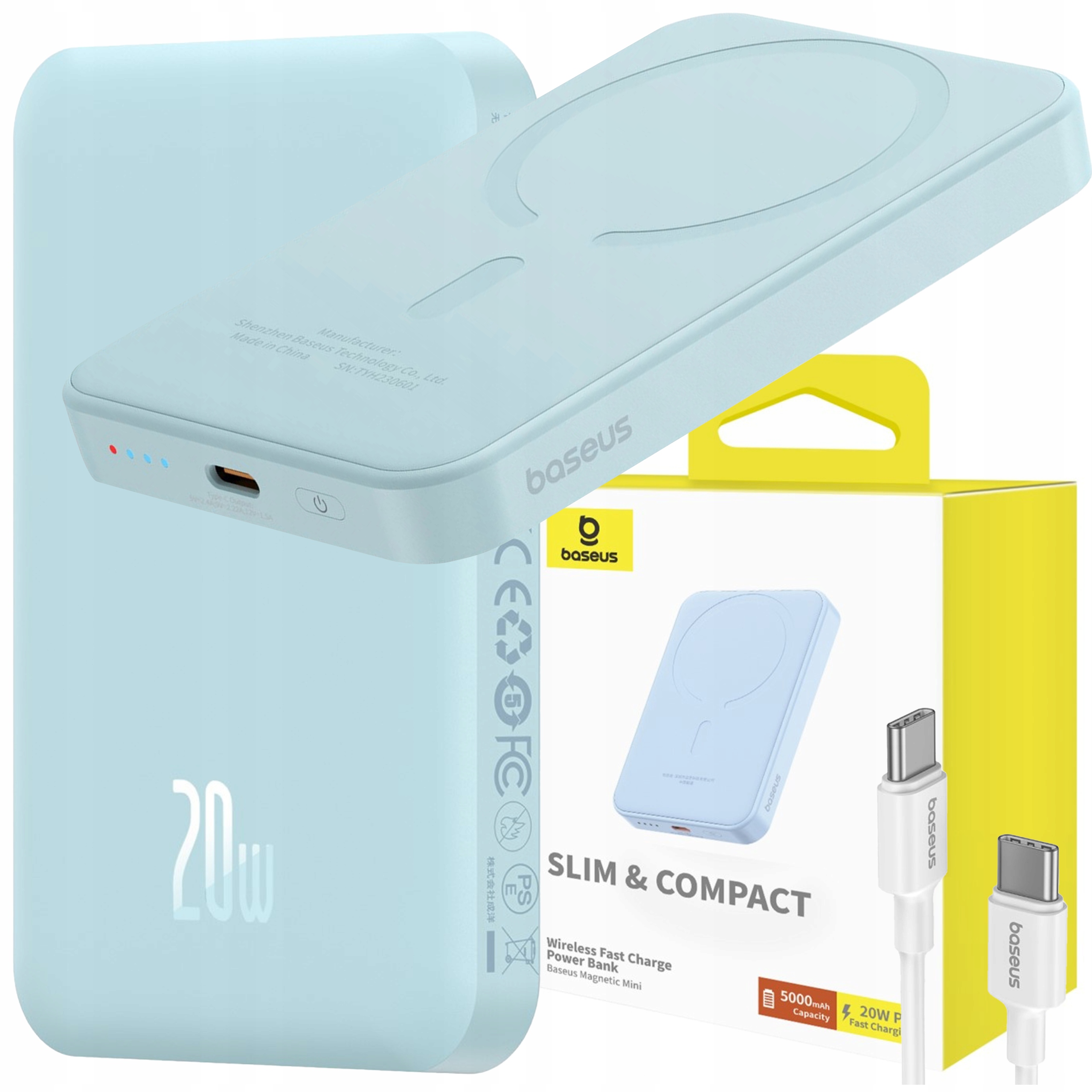 Mini Powerbanka S Indukčním Magsafe Baseus 5000 mAh 20 W Magnetická Kabel