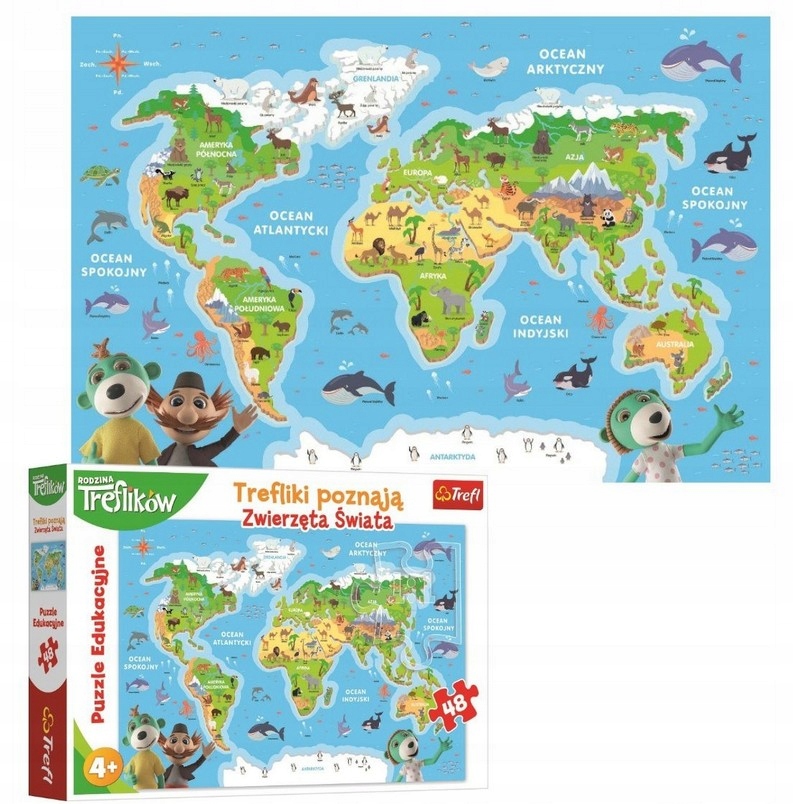 

Trefl Puzzle 48 El.trefliki Mapa Świata Zwierzęta