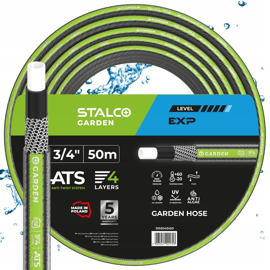 Záhradná Hadica 3/4" 50 M 4 Vrstvy Str Stalco Garden Silná Odolná Voči Uv Žiareniu