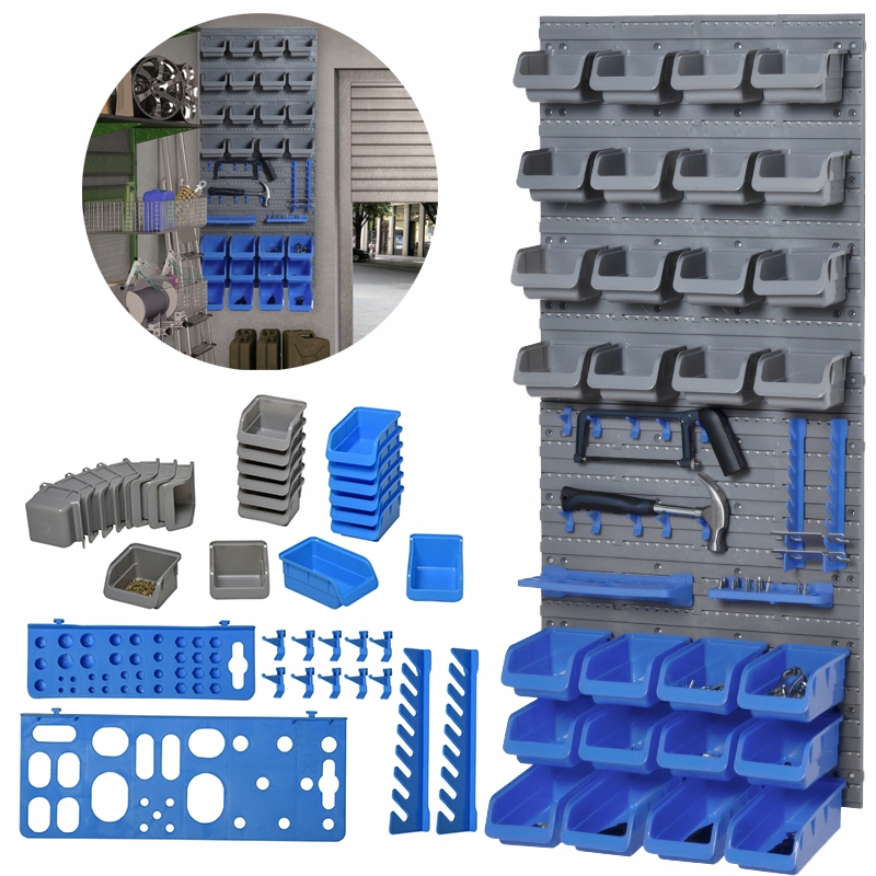 Tablica Ścienna Z Pojemnikami Niebiesko-Szara 44 Elementy