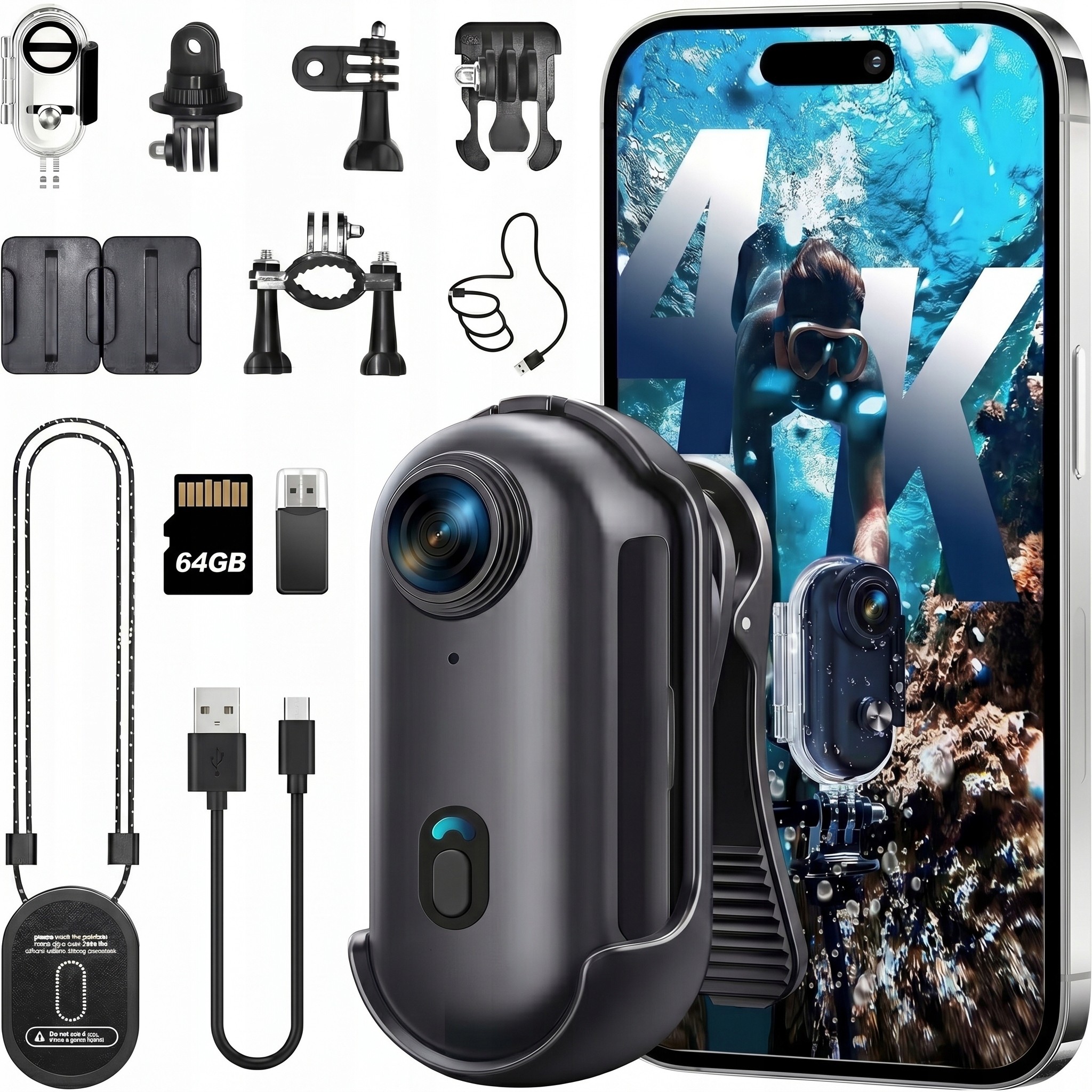 Mini Kamera Sportowa WiFi 4K Wodoodporna Magnetyczna Zestaw Akcesori Pro+