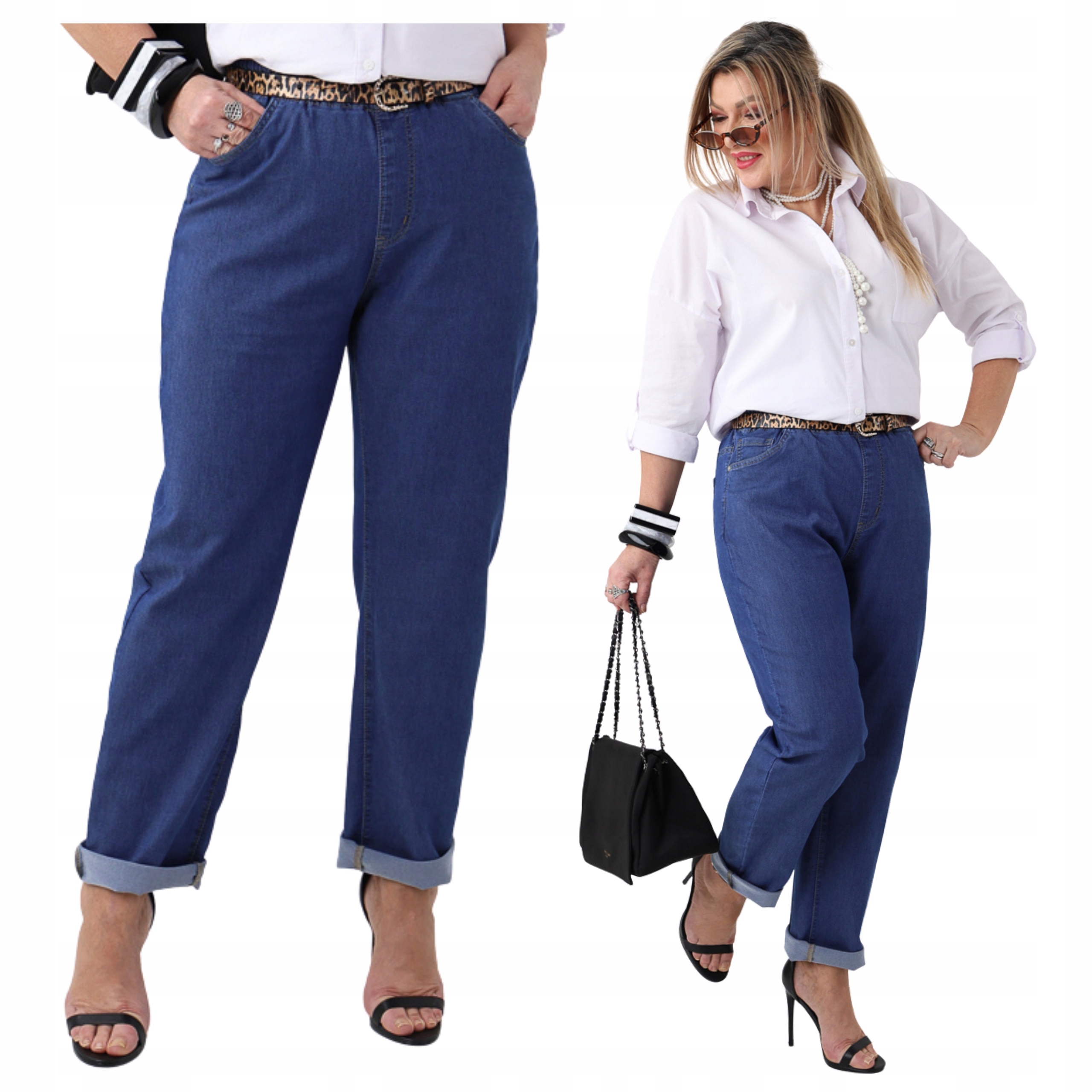 Spodnie Jeansowe Damskie Duże Rozmiary Z Gumką W Pasie Elastyczne Luźne