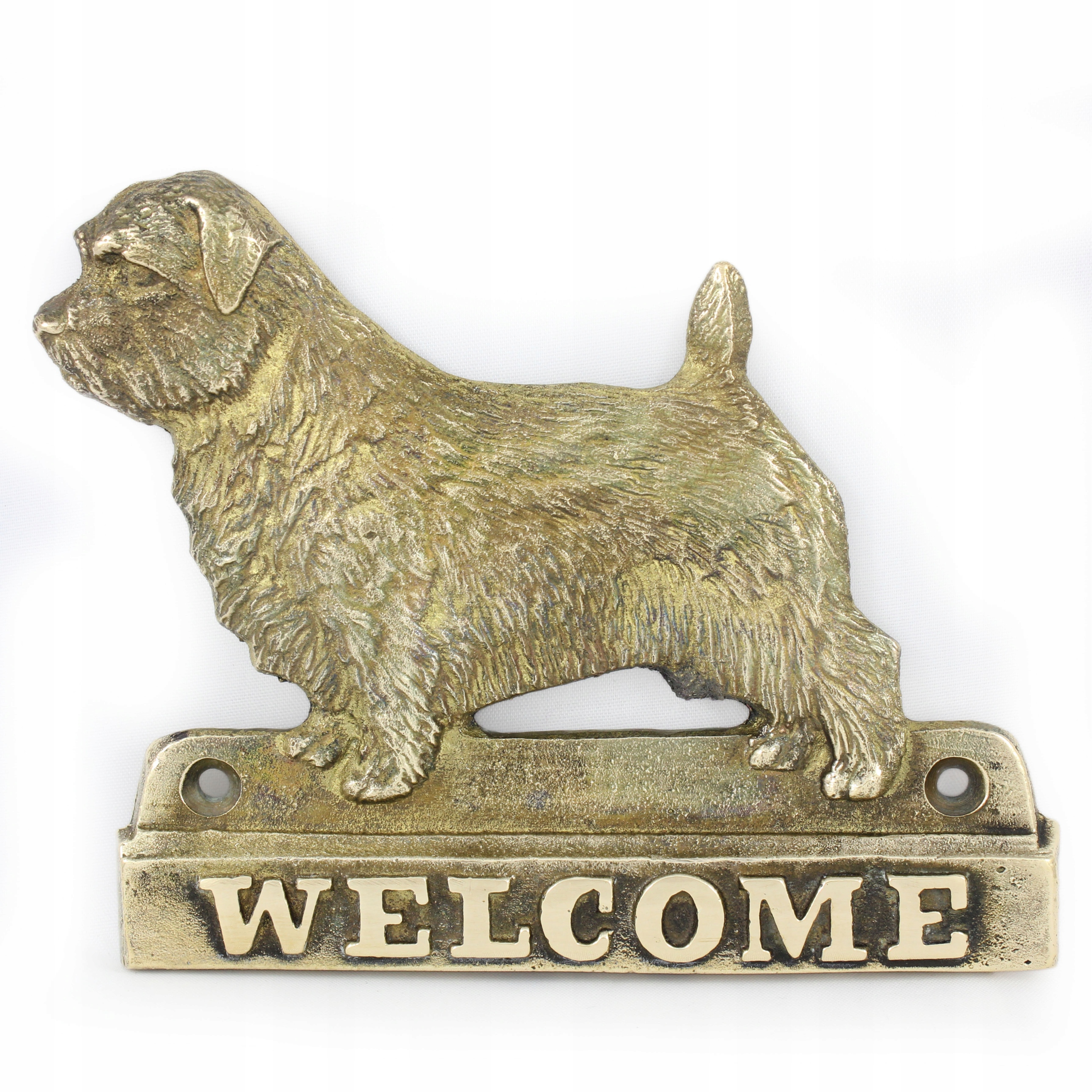 Norfolk Terrier mosadzná tabuľa na dvere so psom, štítok Welcome