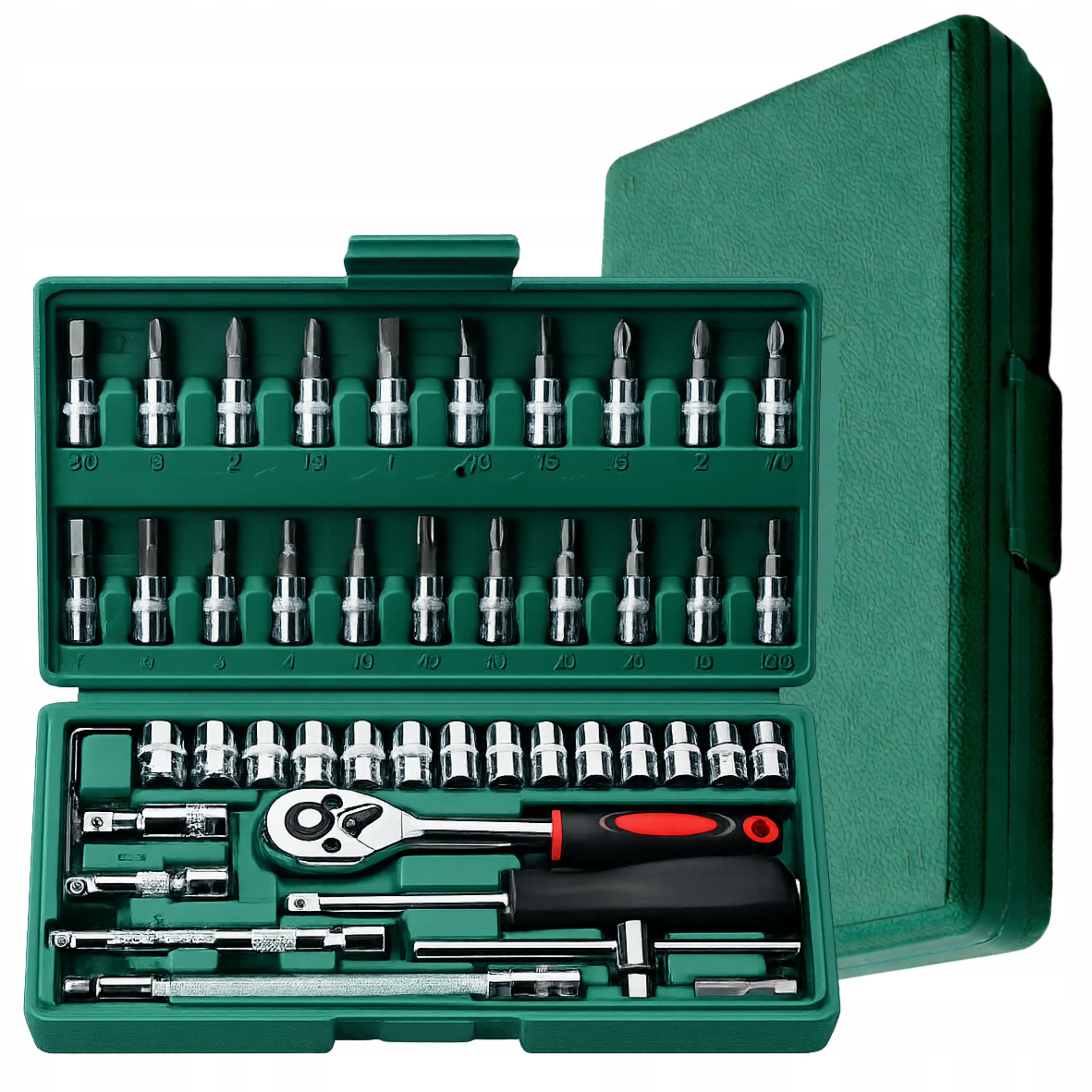 Zestaw Narzędzi Kluczy Nasadowych W Walizce 46 Elementów Klucz Grzechotkowy