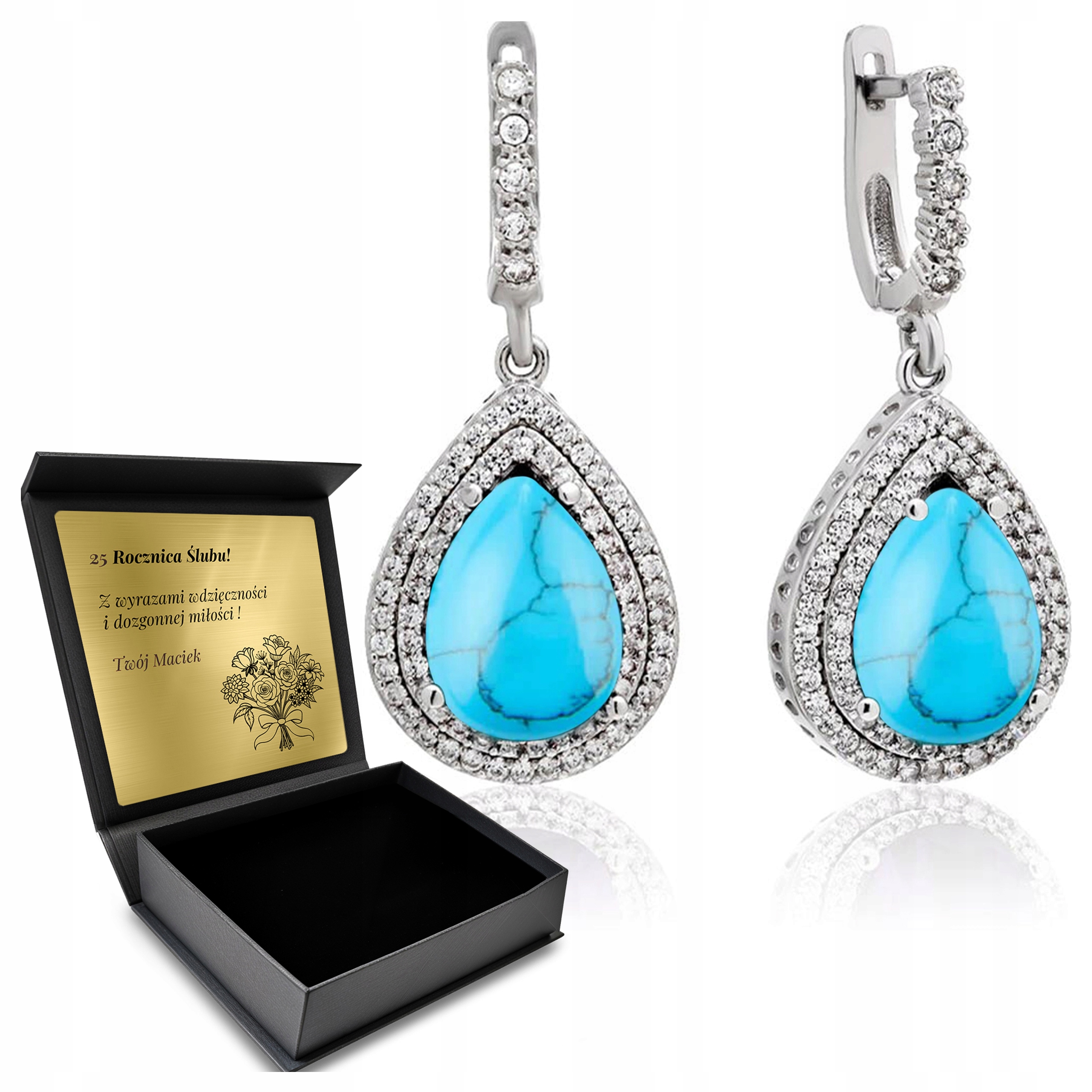 Stříbrné Náušnice Zirkony Šperky 925 Gravírování Bonus