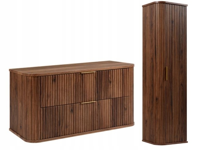 Závěsná koupelnová skříňka Sada 100,4 Sloupek dub ořech Ryfle čela Mdf