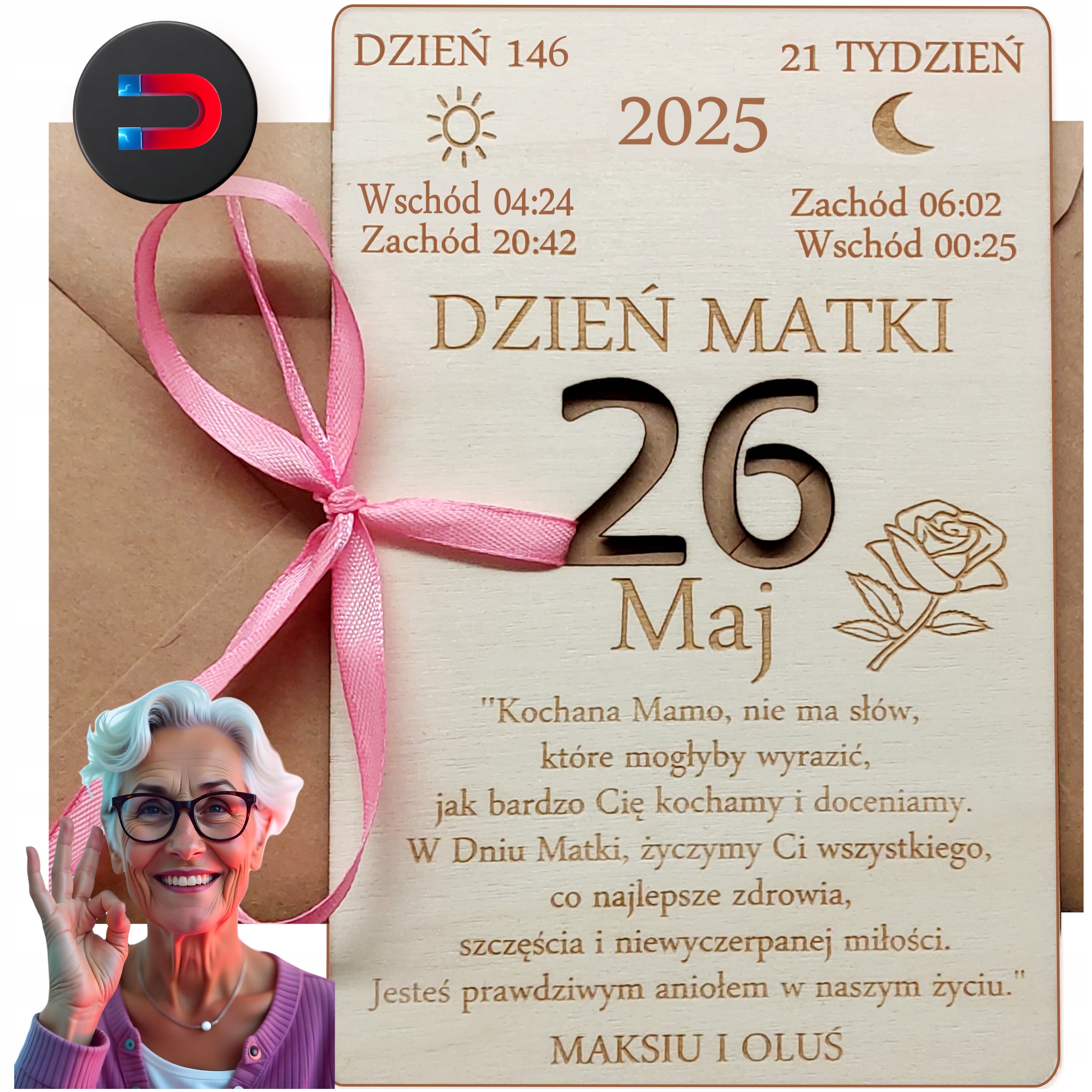 Dřevěná Kartička Z Kalendáře Dárek Ke Dni Matek 2025 Gravírování Magnet Pro
