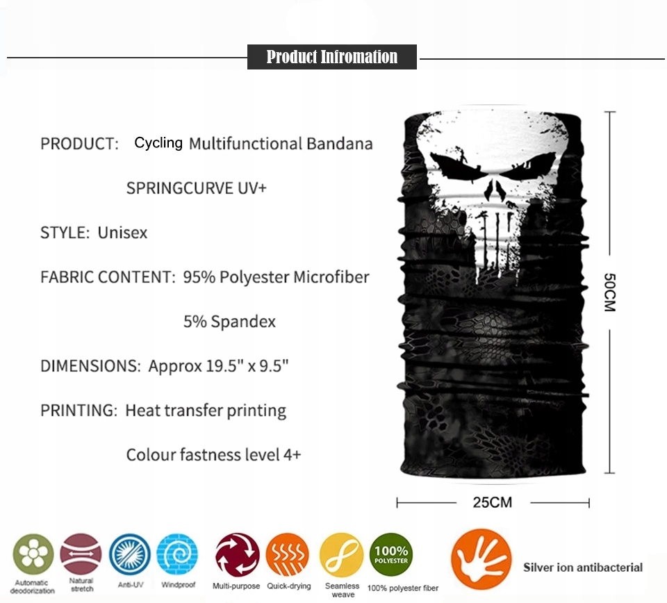 BANDANA SZALIK KOMIN CHUSTA APASZKA PUNISHER BIAŁY Model Punisher Biały