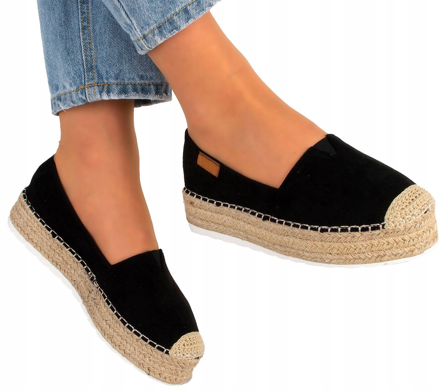 BALERINKI CZARNE ESPADRYLE TENISÓWKI WSUWANE NA PLATFORMIE 38 Rozmiar 38