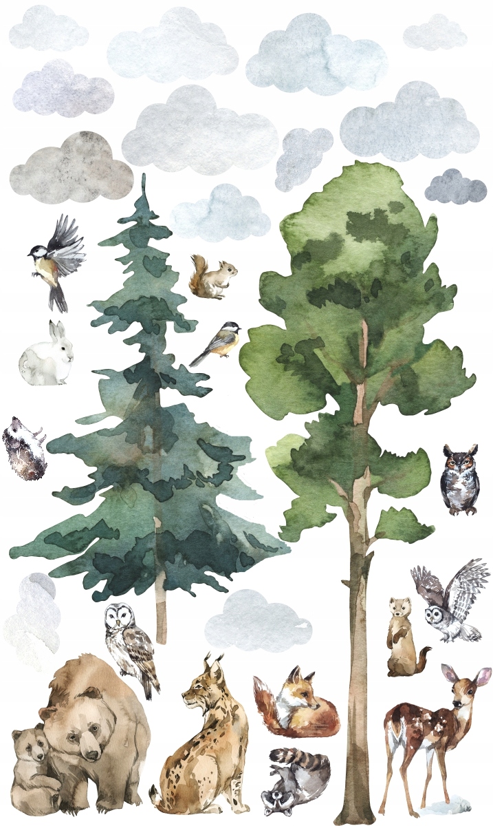 Naklejki ścienne Las Forest Drzewa Zwierzęta