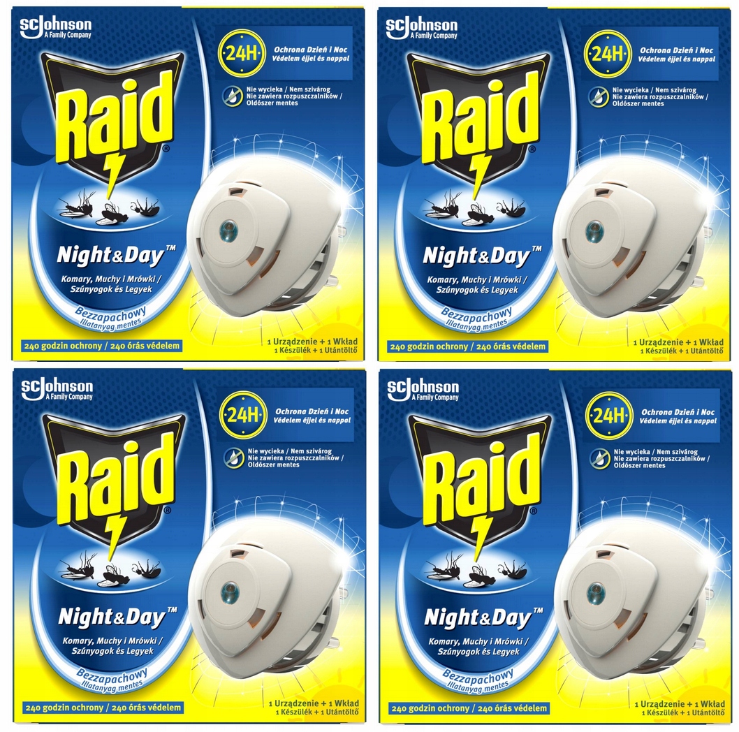 Raid przeciw komarom muchom, mrówkom (urządzenie elektrofumigator+wkład) x4